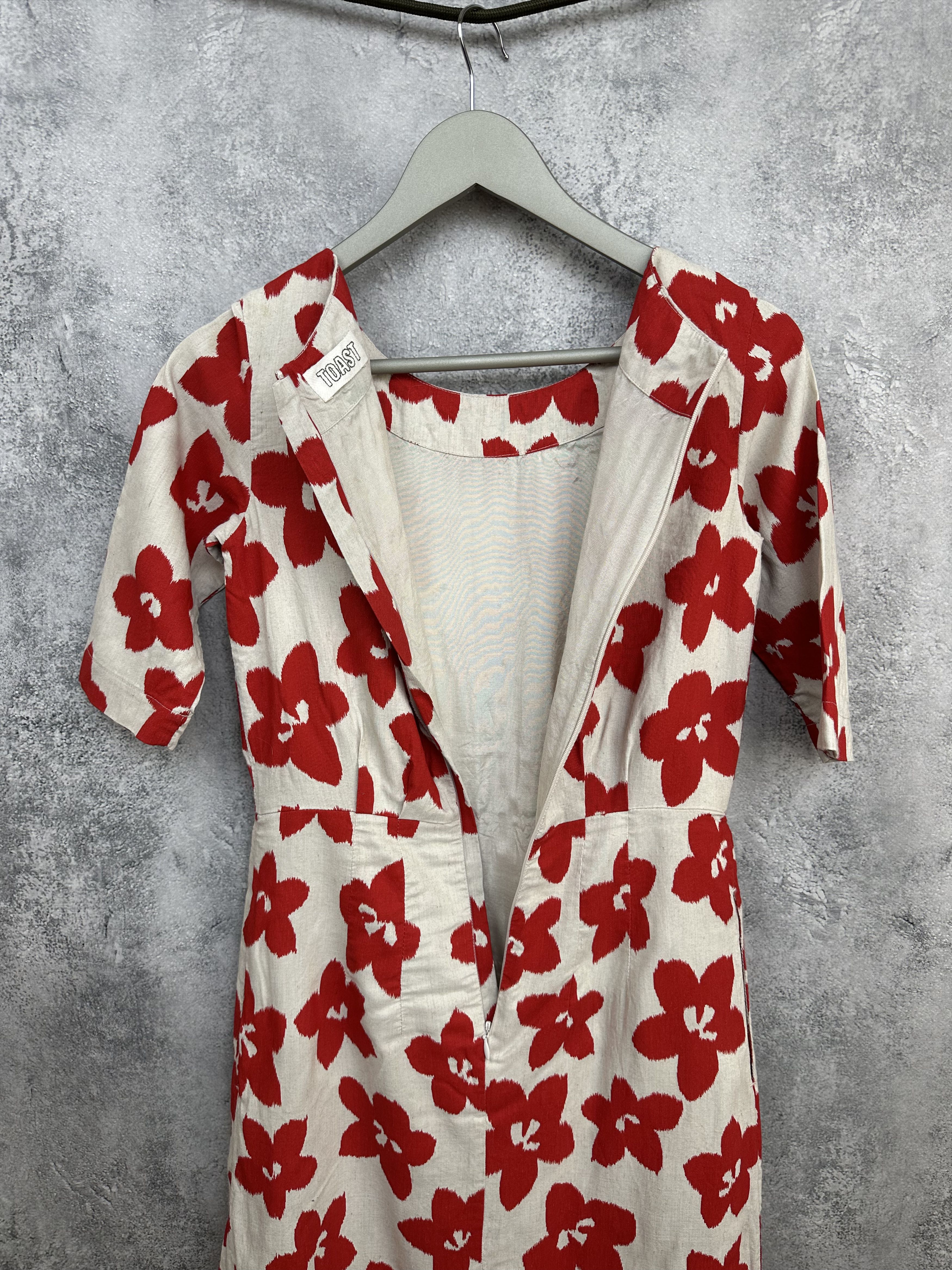 Other TOAST Ivory Red Floral Above Knee Dress Linen Blend Pockets Size S / US 4 / IT 40 - 4 Thumbnail