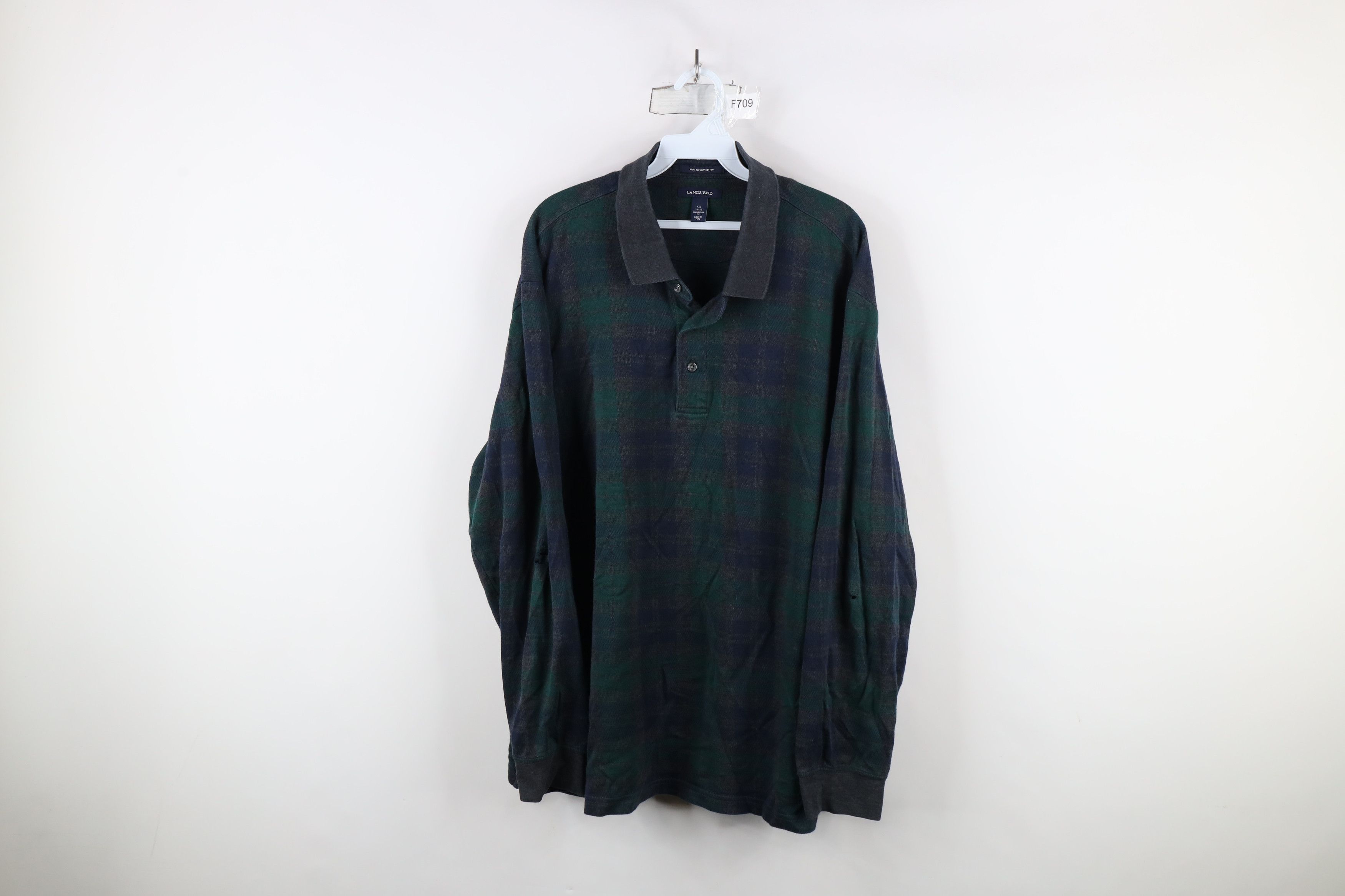 Lands' End × Vintage Vintage Lands End Supima Cotton Long Sleeve Rugby Polo Plaid Size US XXL / EU 58 / 5 - 1 Thumbnail