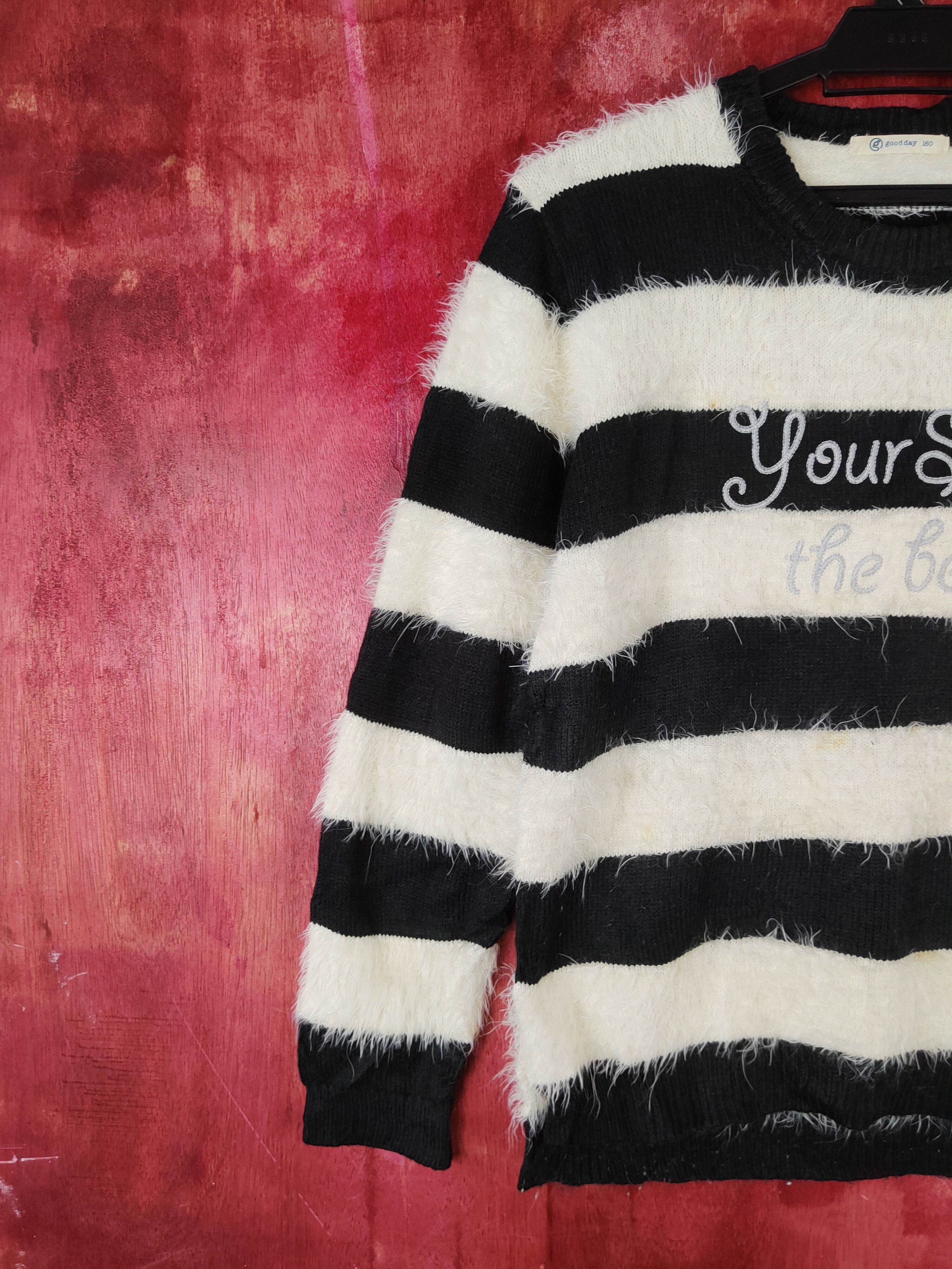 Japanese Brand × Vintage Beige Stripe Fur Mohair Knitwear ❌ Kurt Cobain Design Size M / US 6-8 / IT 42-44 - 4 Thumbnail