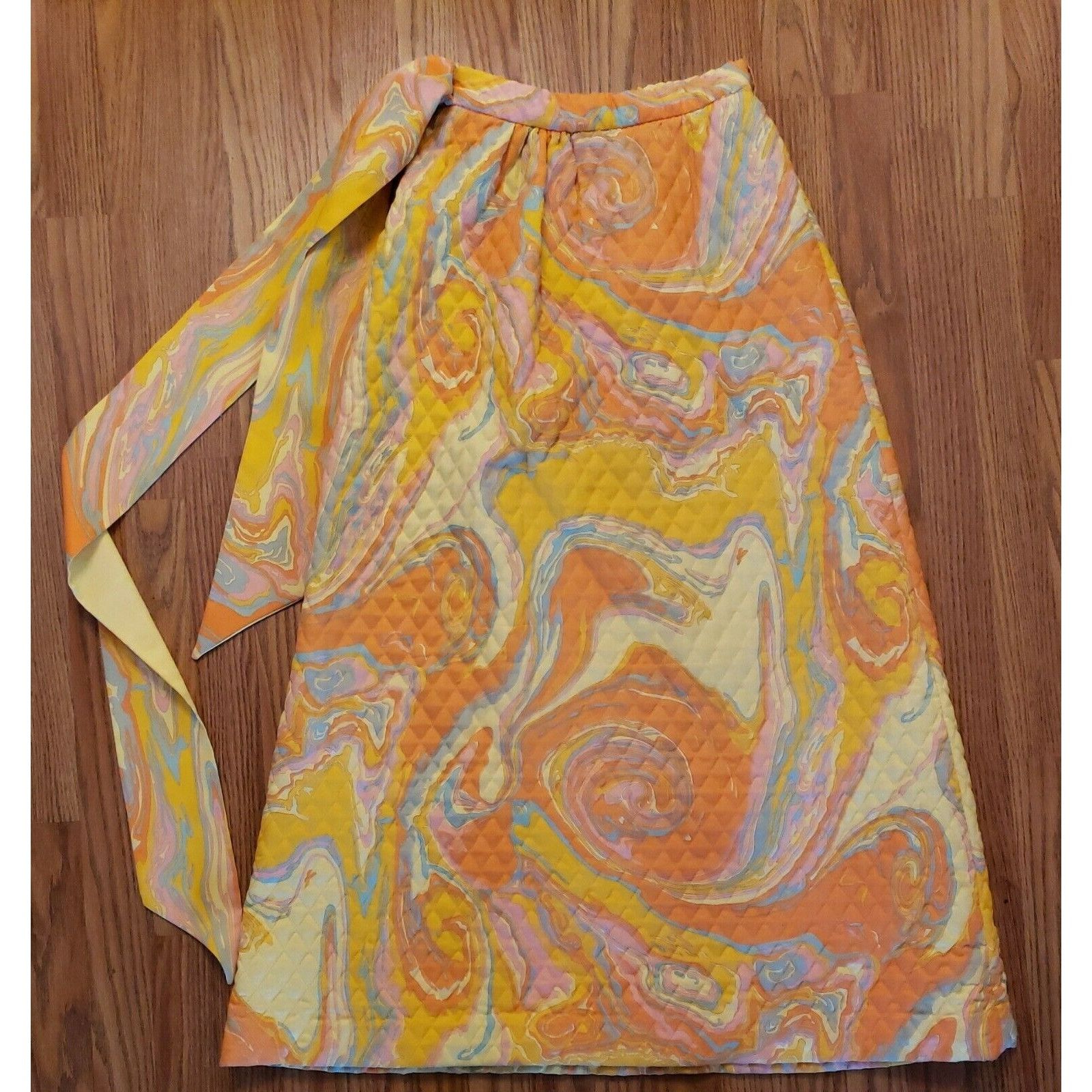 Vintage 70s Bold Orange Oil Slick Quilted Maxi Skirt Sz 10 Park East Size 27" / US 4 / IT 40 - 12 Thumbnail