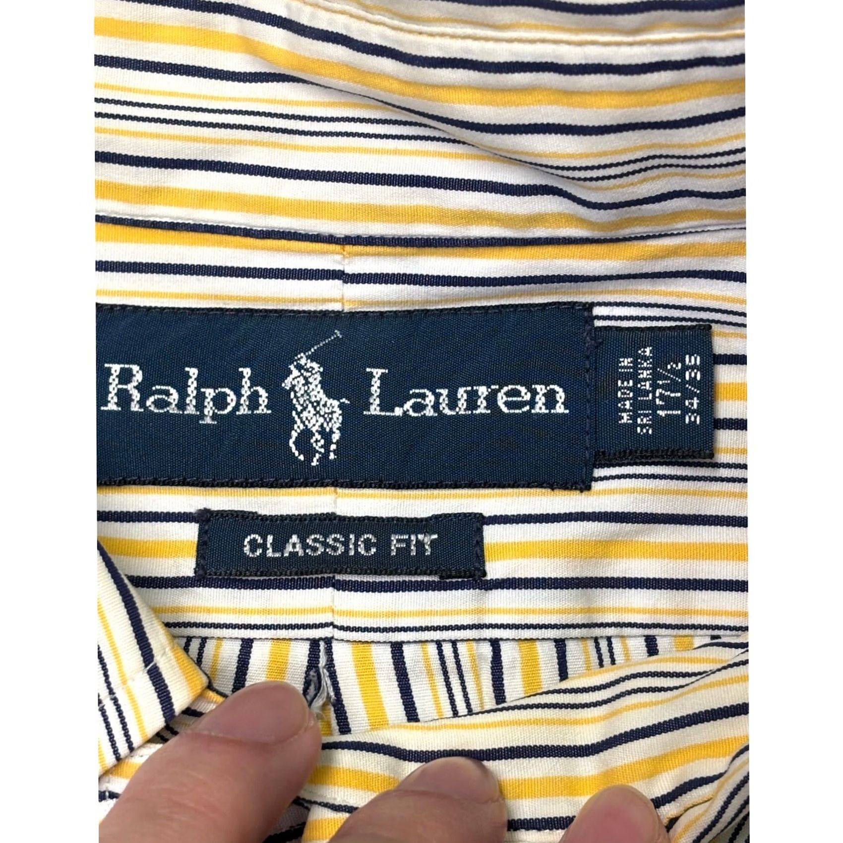 Ralph Lauren Ralph Lauren Classic Fit Mens XL Button-Up Shirt Yellow Navy Blue Striped Cotton Shirt Size US XL / EU 56 / 4 - 4 Thumbnail