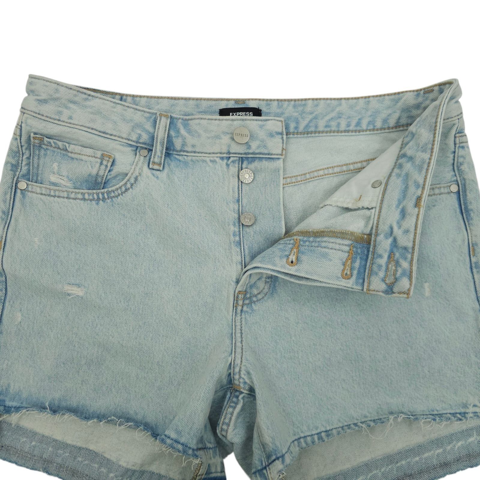 Express Express Denim Shorts Womens 10 Light Wash Boho Mid Rise Raw Size 32" / US 10 / IT 46 - 9 Thumbnail