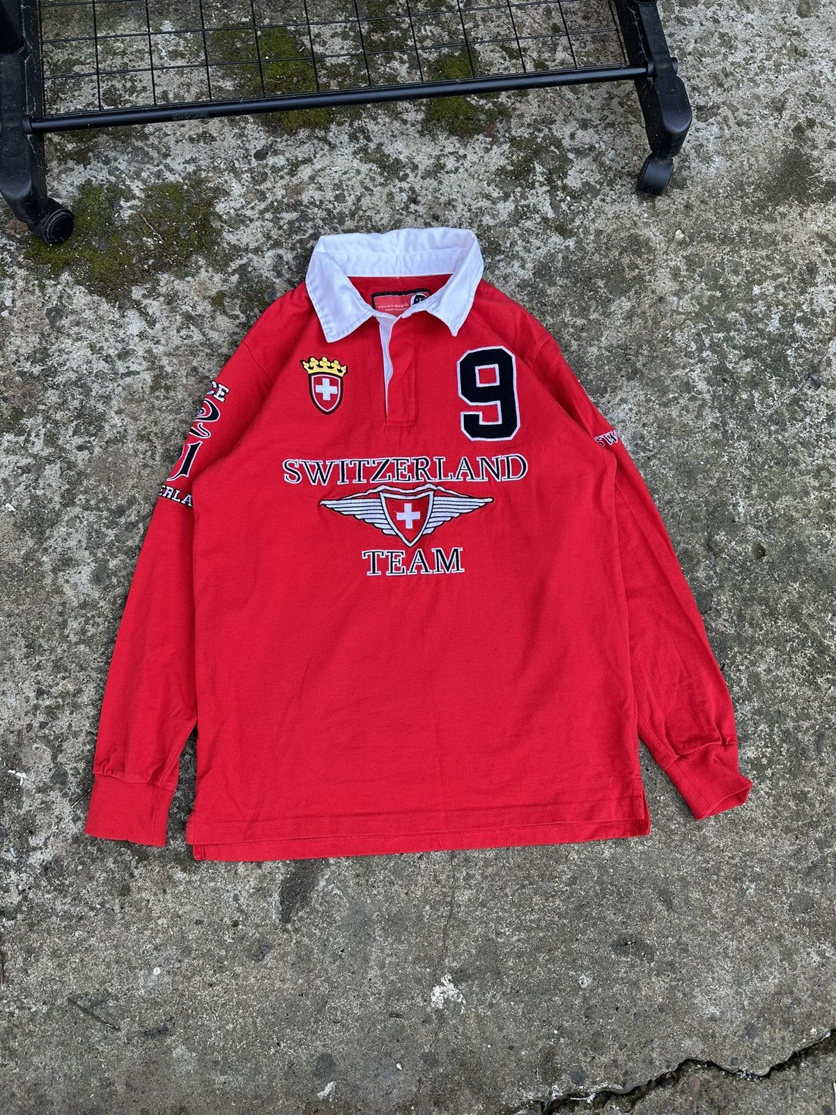 Rugby Ralph Lauren × Vintage Vintage Swiss Bull Switzerland Team Rugby Longsleeve #9 Rare Size US S / EU 44-46 / 1 - 2 Thumbnail