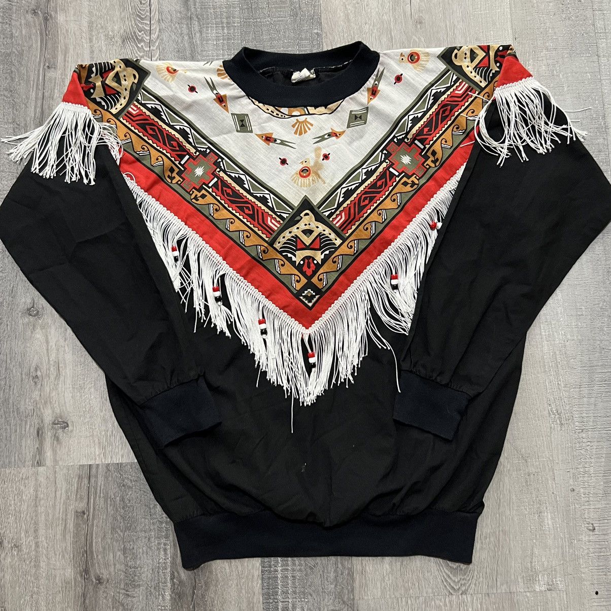 Vintage VTG Wamcraft Bandana Western Fringed Black Navajo Sweatshirt Size M / US 6-8 / IT 42-44 - 1 Thumbnail