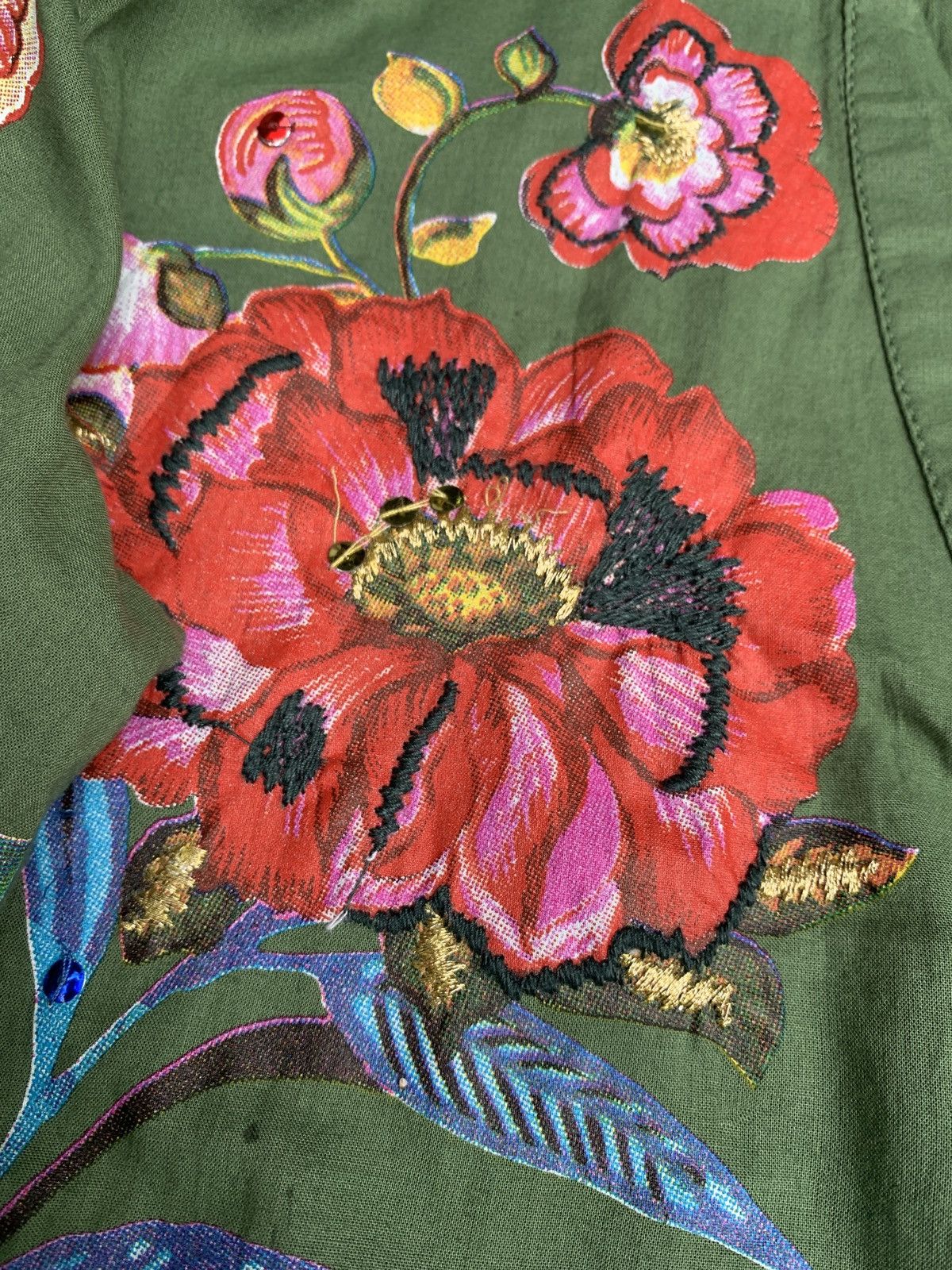 Desigual Desigual Spain Floral Graphic Green Army Shirt Size S / US 4 / IT 40 - 4 Thumbnail