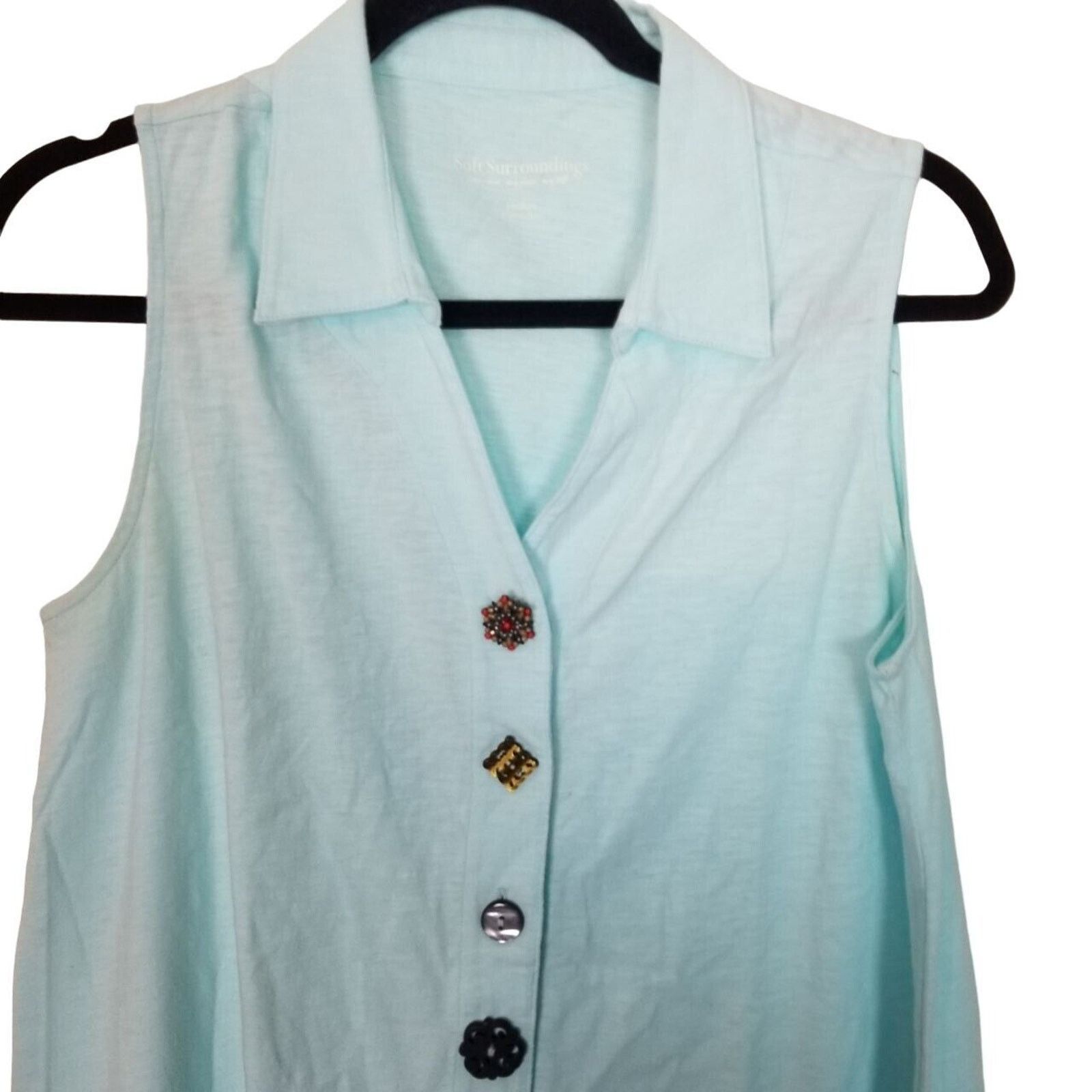 Soft Surroundings Soft Surroundings Womens Danielle Button Blouse M Coastal Size M / US 6-8 / IT 42-44 - 3 Thumbnail