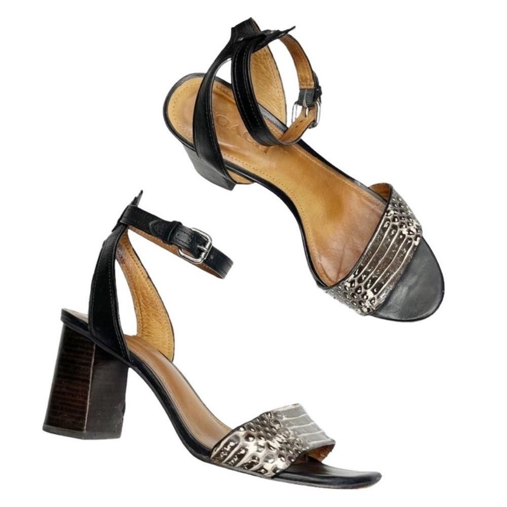 Coach Coach Paige Leather Black White Snake Block Heel Sandals 5 Size US 5 / IT 35 - 2 Thumbnail