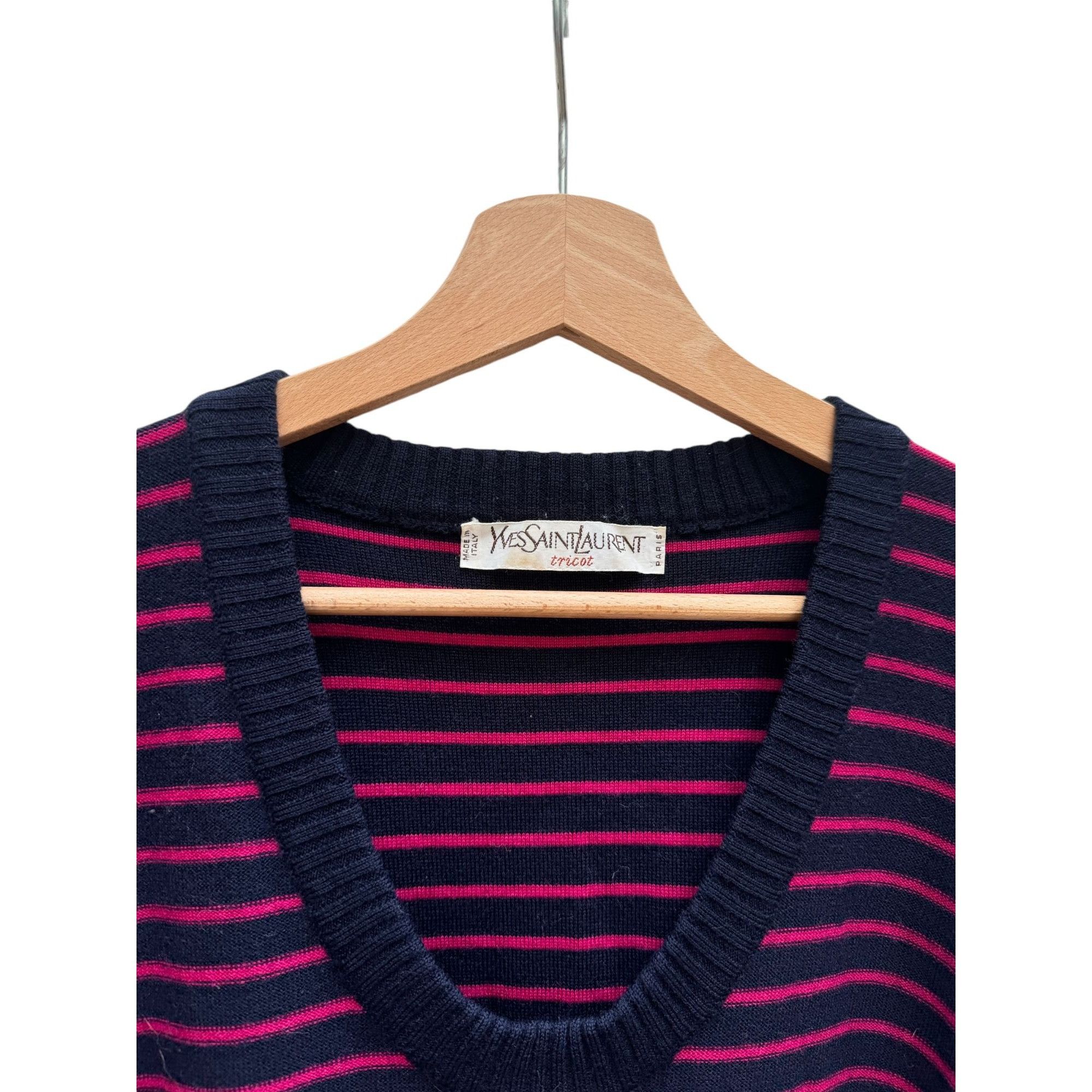 Yves Saint Laurent Navy Red Wool Striped Dress Size M / US 6-8 / IT 42-44 - 5 Thumbnail