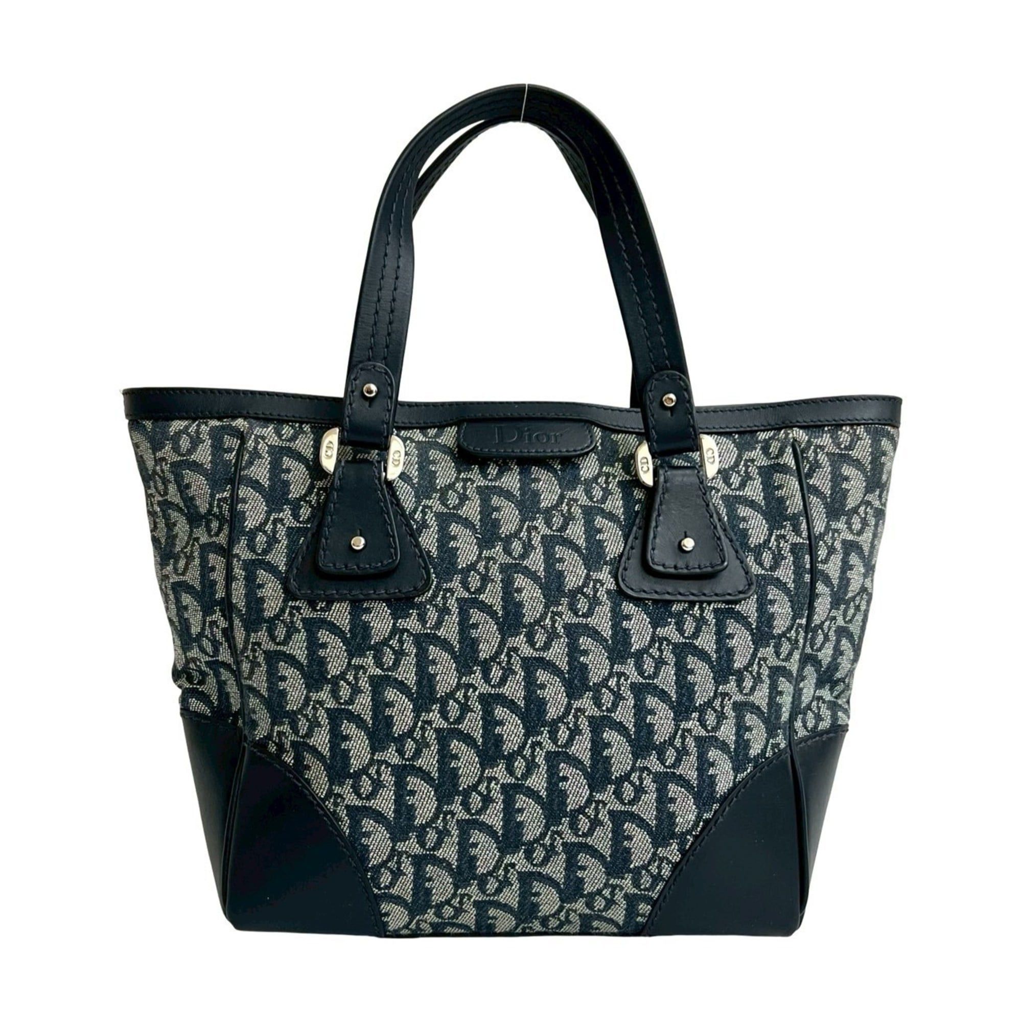 Dior Christian Dior Trotter CD Canvas and Leather Handbag Mini Tote Bag Navy 38971 Size ONE SIZE - 1 Thumbnail