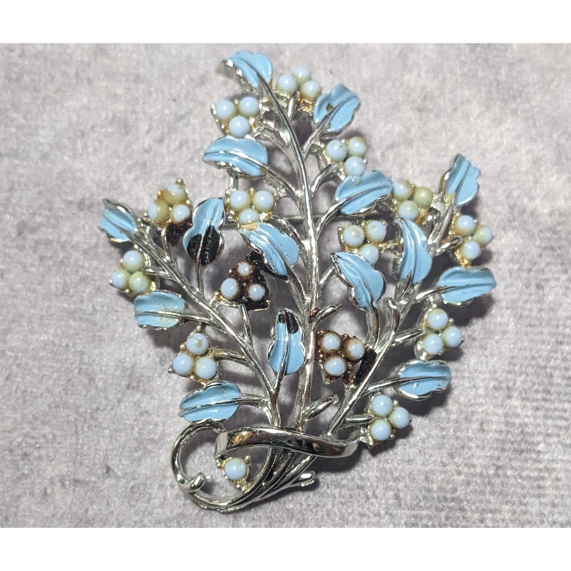 Other Vintage Floral Spray Blue And Silver Tone Brooch Size ONE SIZE - 4 Thumbnail