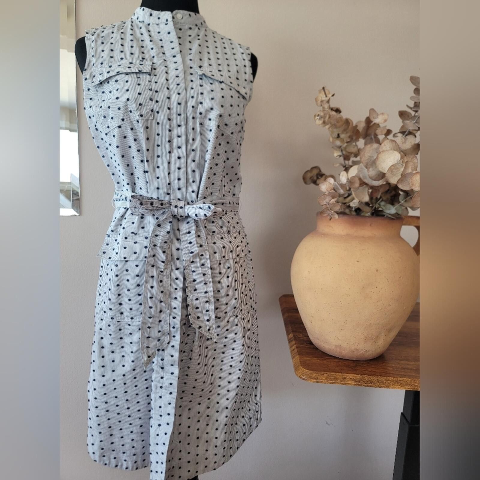 Banana Republic Banana Republic Navy Polka Dot Striped Midi Tie Dress Sz S Size S / US 4 / IT 40 - 1 Thumbnail