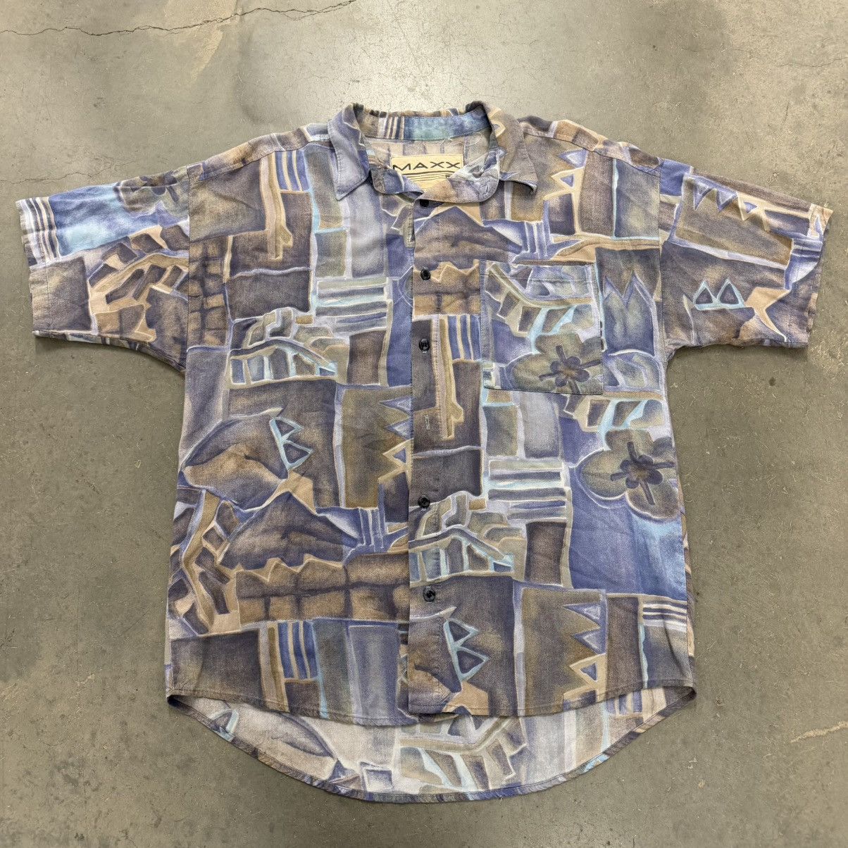 Mexx Vintage 90s MAXX Abstract Geometric Floral Print Rayon Size US M / EU 48-50 / 2 - 1 Thumbnail