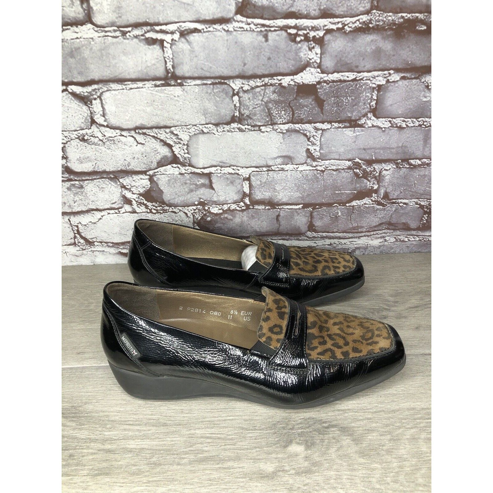 Mephisto Mephisto Air Jet Black Patent Leopard Print Penny Wedge Shoe Size US 11 / IT 41 - 21 Thumbnail