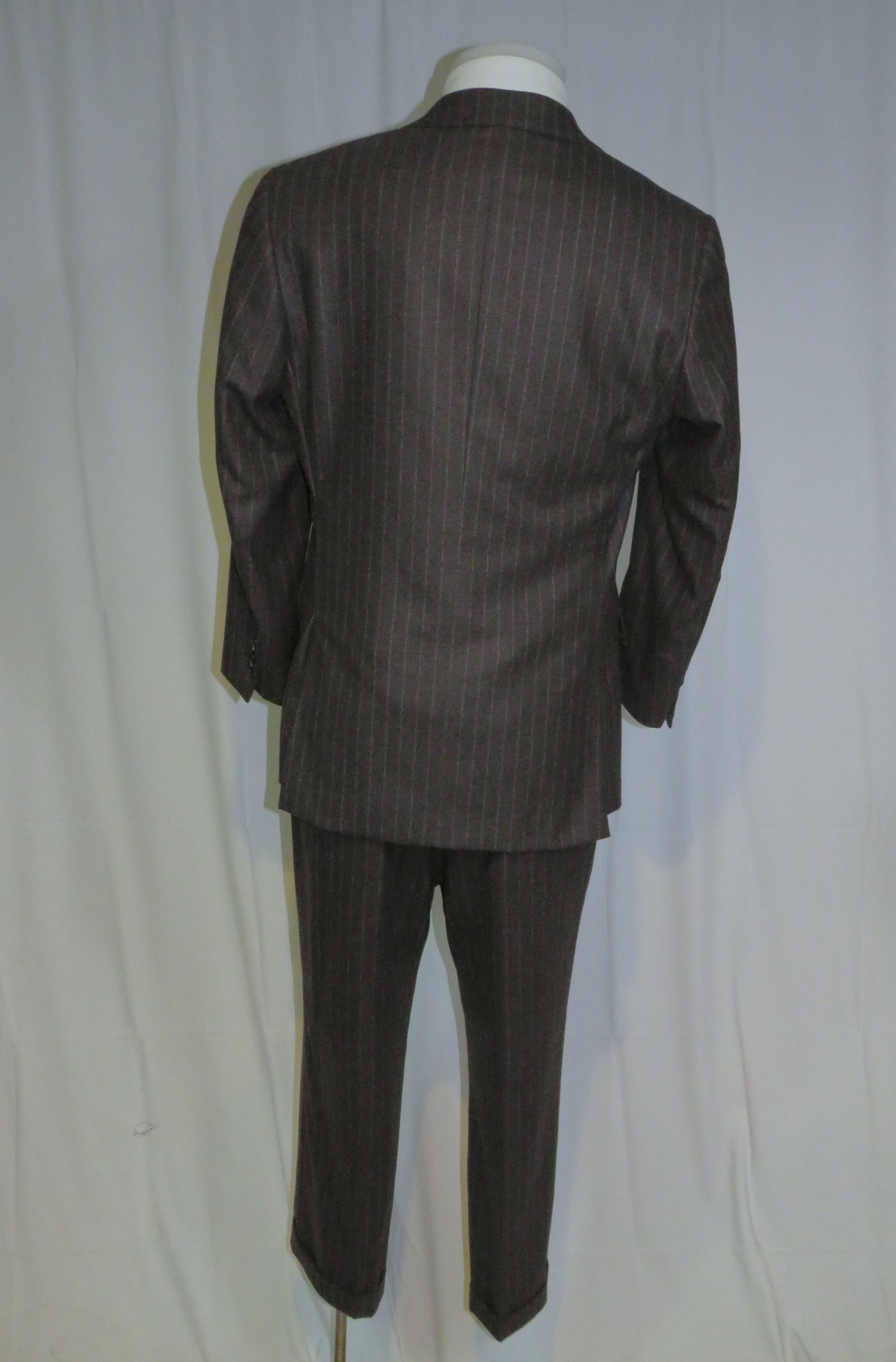 Isaia Base S Super 170 Brown Flannel Striped Two Button Suit 42R Size 42R - 2 Thumbnail