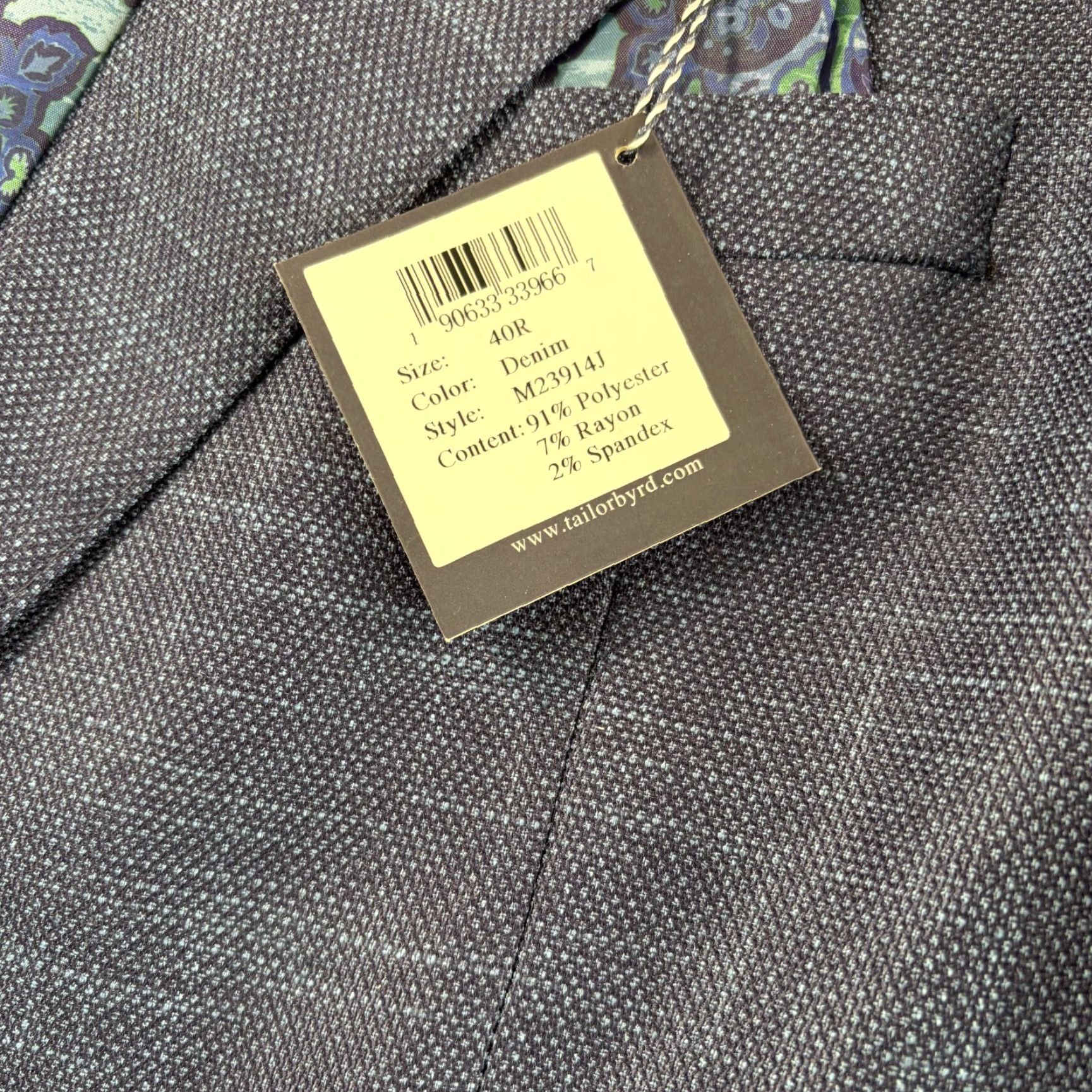 Tailorbyrd Tailorbyrd Collection Sport Coat Blazer Denim Blue 40R Men Regular Two-Button Notch Lapel Stretch Polyester Rayon Spandex NWT Size 40R - 3 Thumbnail