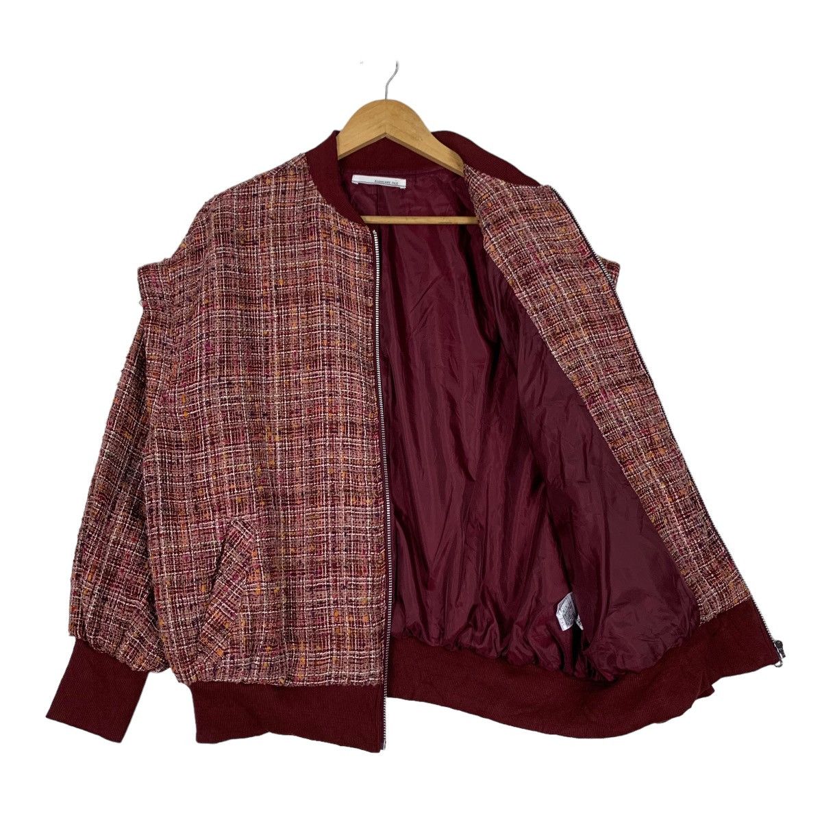 Japanese Brand ELENCARE DUE Red Tweed Bomber Jacket #1113-C51 Size US M / EU 48-50 / 2 - 9 Thumbnail