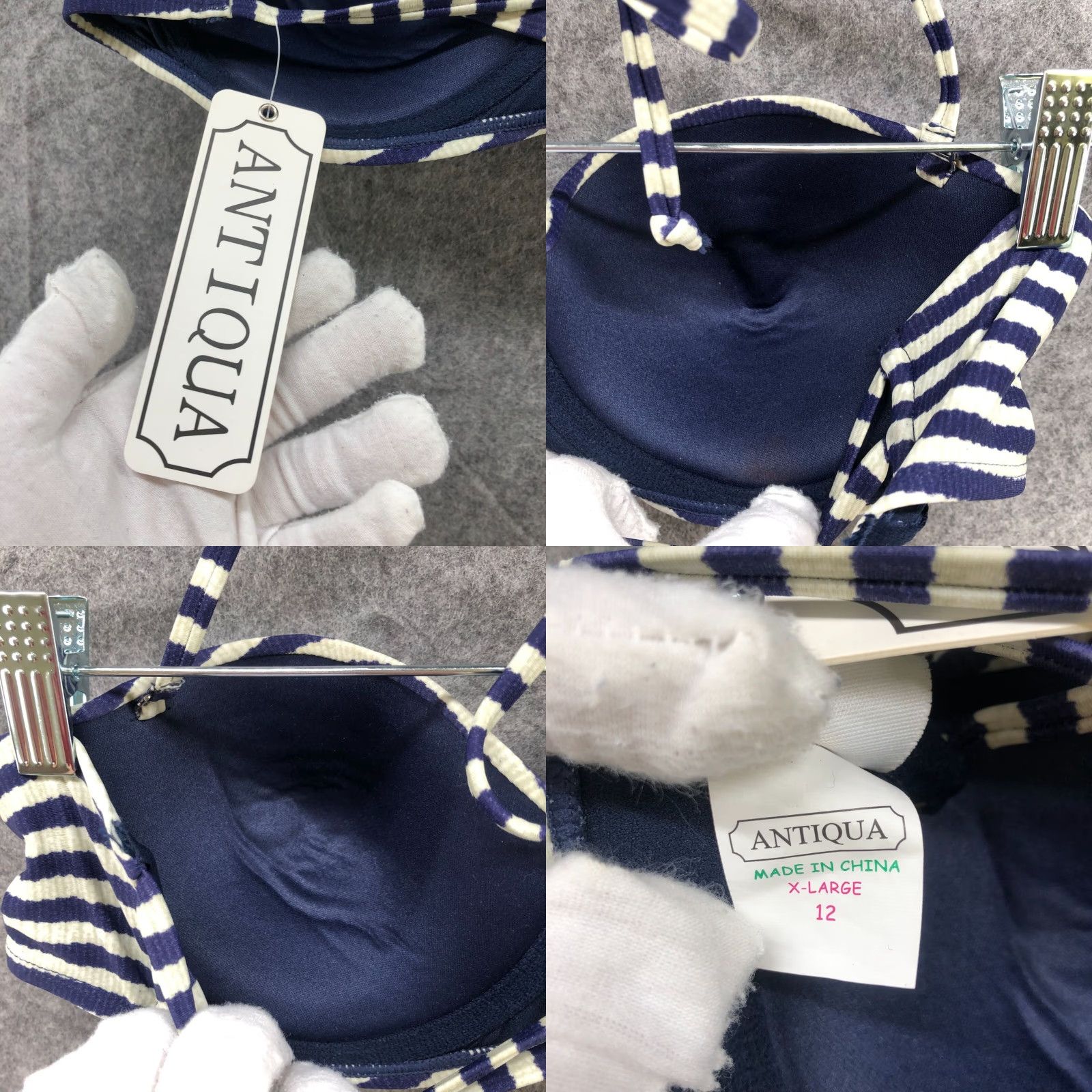 Vintage Antiqua Women's Bikini Top XL Striped Halter Padded Underwire Swimsuit Beach Summer Navy White Size XL / US 12-14 / IT 48-50 - 8 Thumbnail