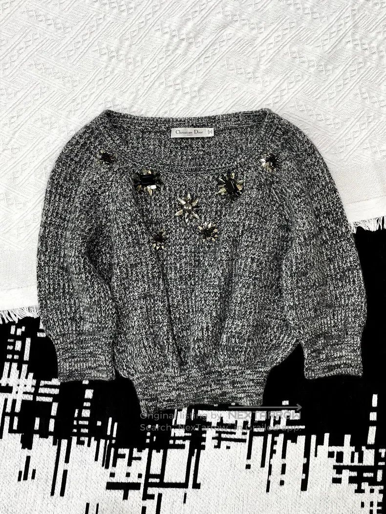 Dior Dior Grey beaded sequin cashmere sweater Size M / US 6-8 / IT 42-44 - 1 Thumbnail