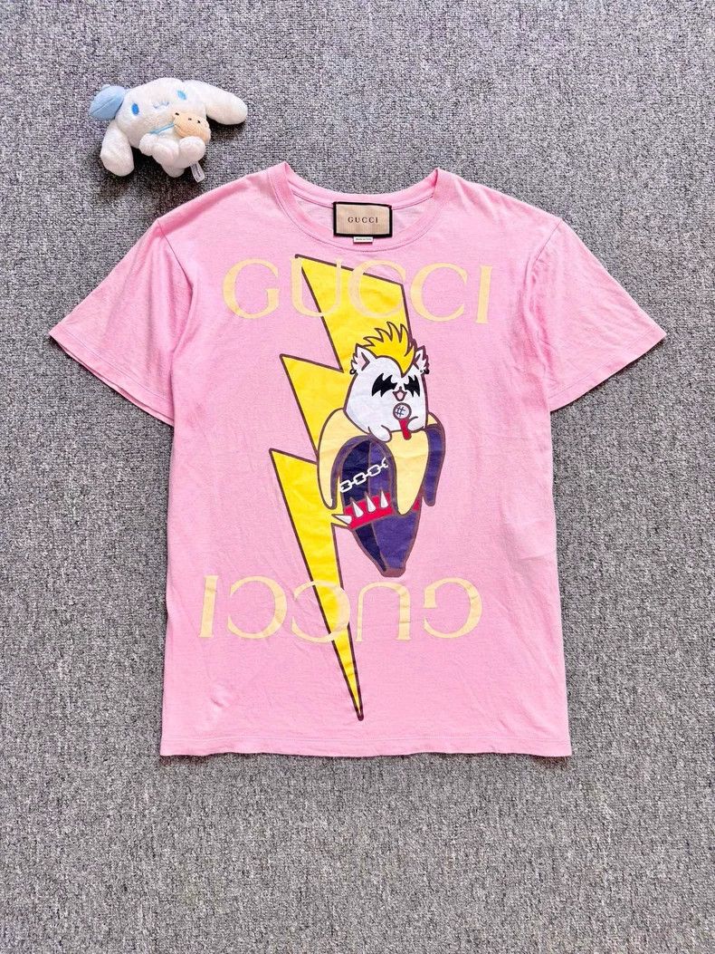 Gucci Gucci Pink banana cat letter logo short-sleeved T-shirt Size XXS / US 00 / IT 34 - 1 Thumbnail
