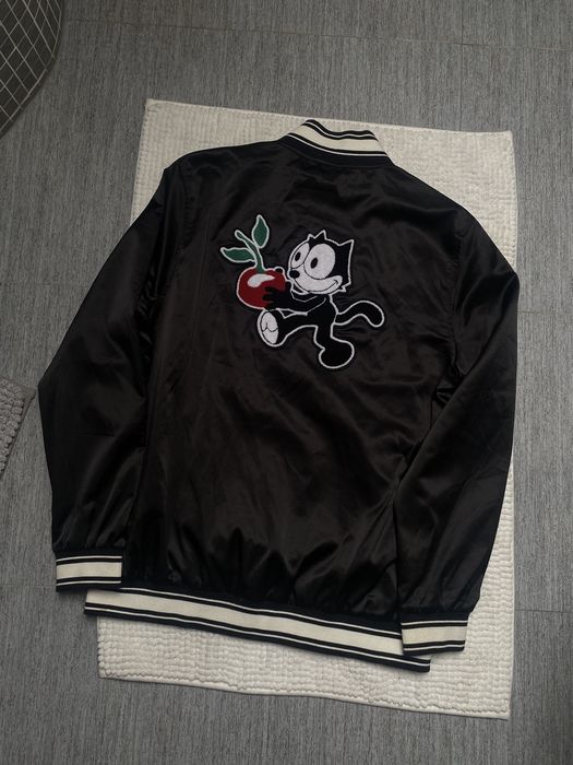 Huf Huf x Felix The Cat L Satin Jacket Bomber y2k Giacca Black