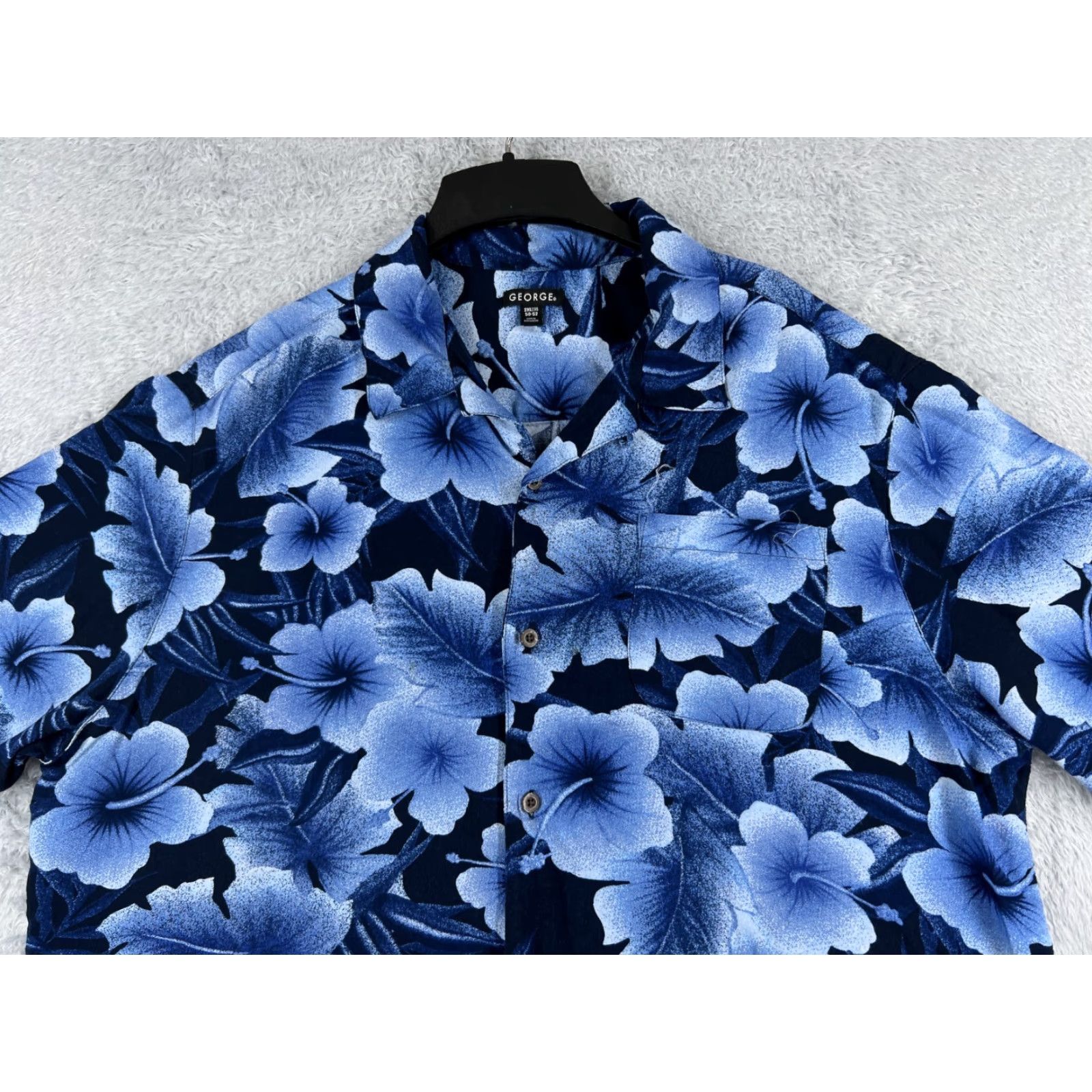 George George Men's Hawaiian Button-Up Shirt 2XL Blue Floral Rayon Short Sleeve Casual Size US XXL / EU 58 / 5 - 4 Thumbnail