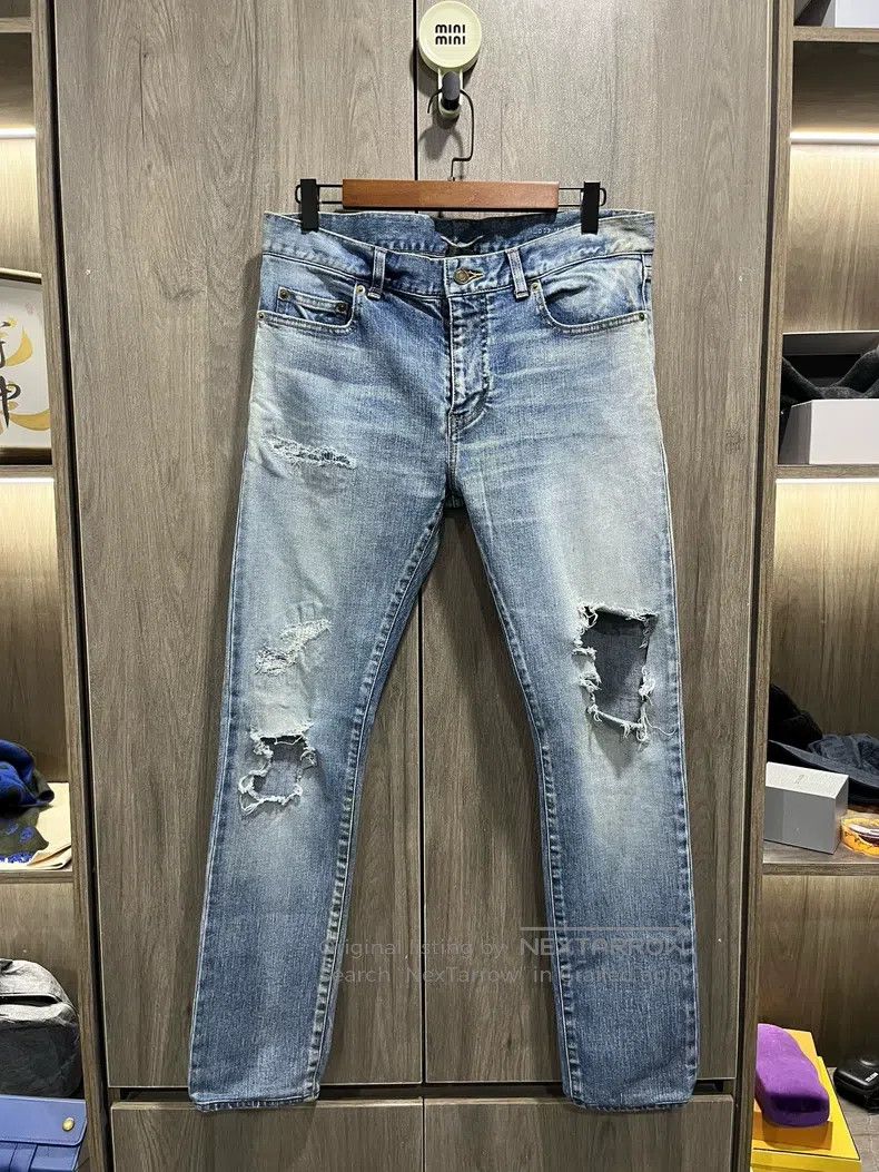 Saint Laurent Paris Saint Laurent Paris Blue Destroyed Denim Jeans Size US 32 / EU 48 - 1 Thumbnail