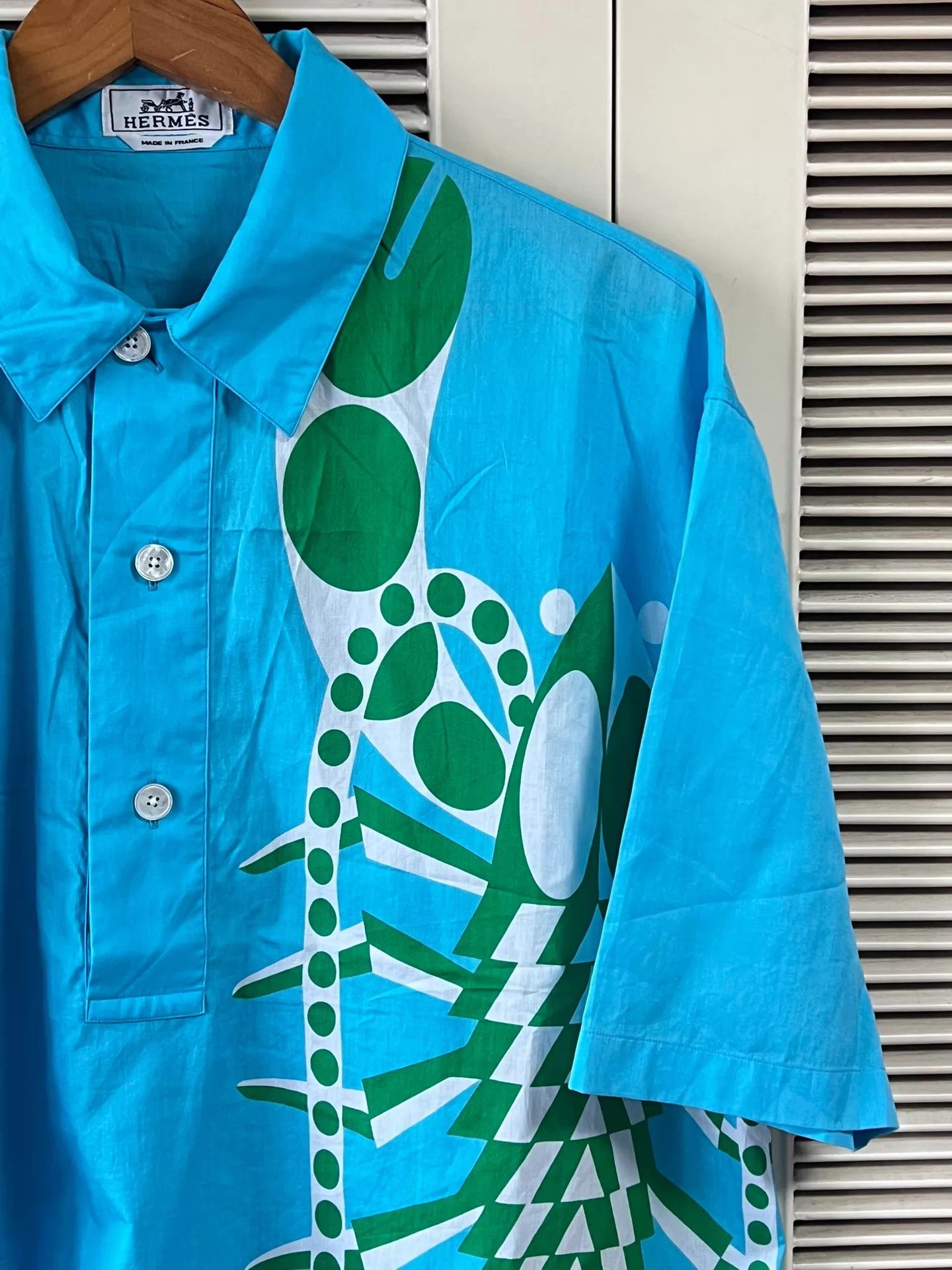Hermes Hermes SS shirt oversized 40 blue green geometric Size US M / EU 48-50 / 2 - 4 Thumbnail