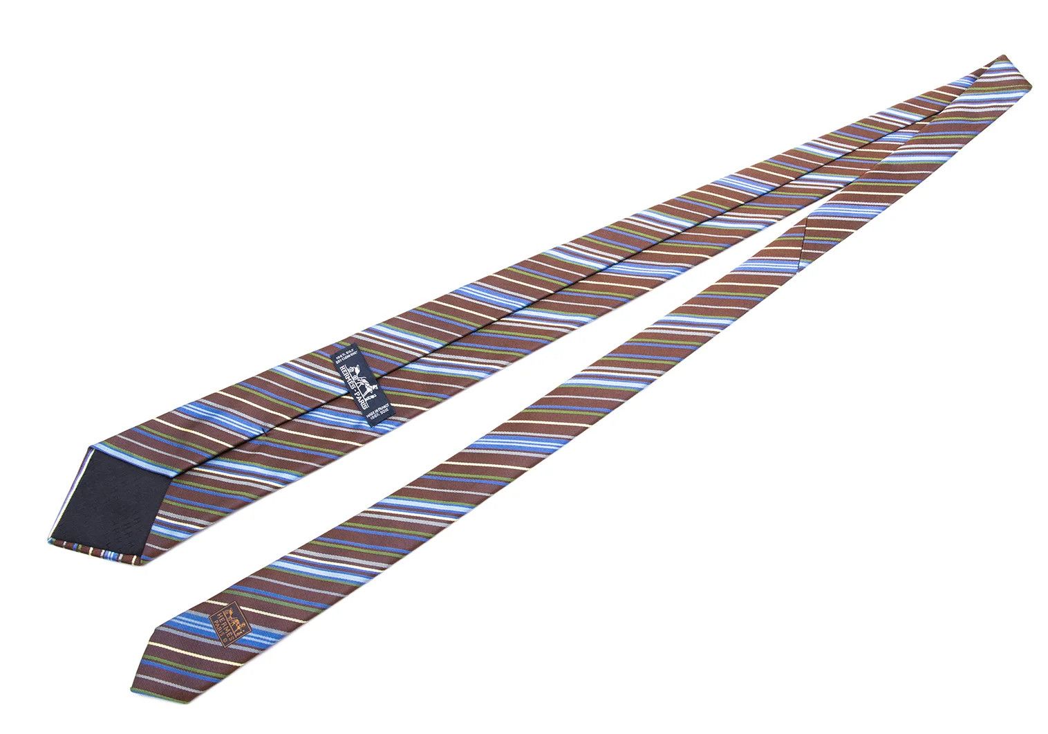 Hermes Multi-Stripe Jacquard Silk Tie in Brown, Blue, and Green Size ONE SIZE - 5 Thumbnail