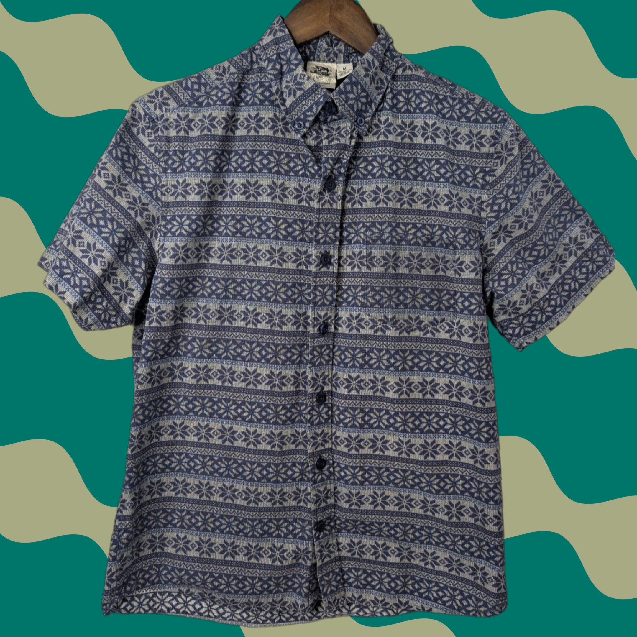 Vintage Kennington Shirt Men’s Medium Blue Geometric Cotton Button-Down Short Sleeve Casual Workwear Vintage: No Size US M / EU 48-50 / 2 - 1 Thumbnail