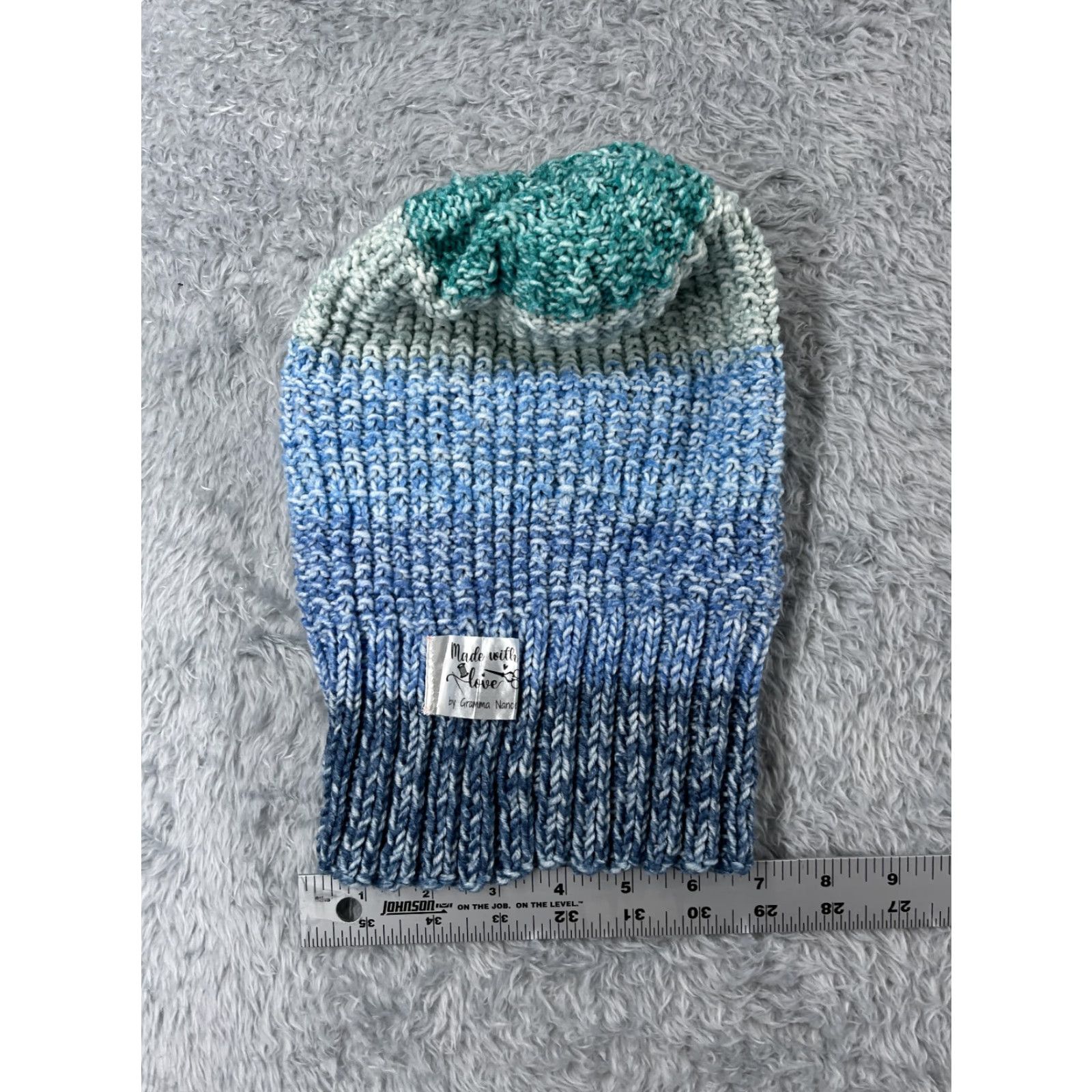 Vintage Made With Love By Gramma Nance Beanie Toque Womens Blue Knit Stripe Handmade Pom Hat Kid? Size ONE SIZE - 5 Thumbnail