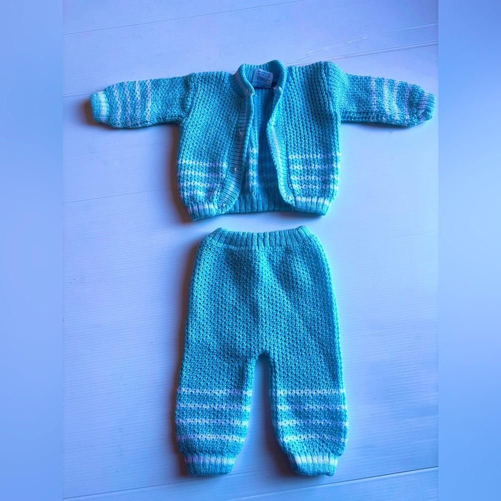 Designer Vintage Création Yazmin Blue and White Knitted Two-Piece Set Size ONE SIZE - 1 Thumbnail