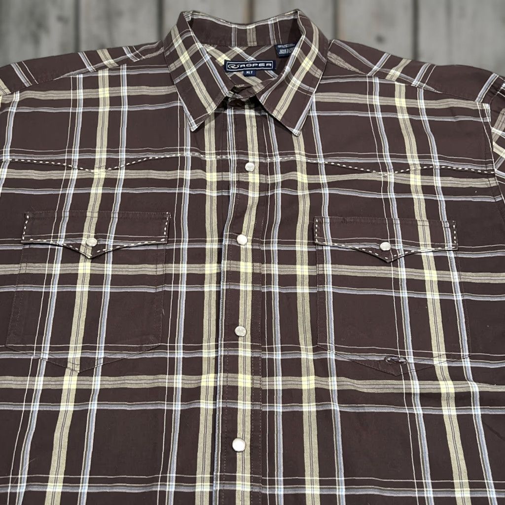 Roper Roper Men’s XLT Western Shirt Snaps Long Sleeve Pockets 100% Cotton Cowboy Brown Size US XL / EU 56 / 4 - 1 Thumbnail