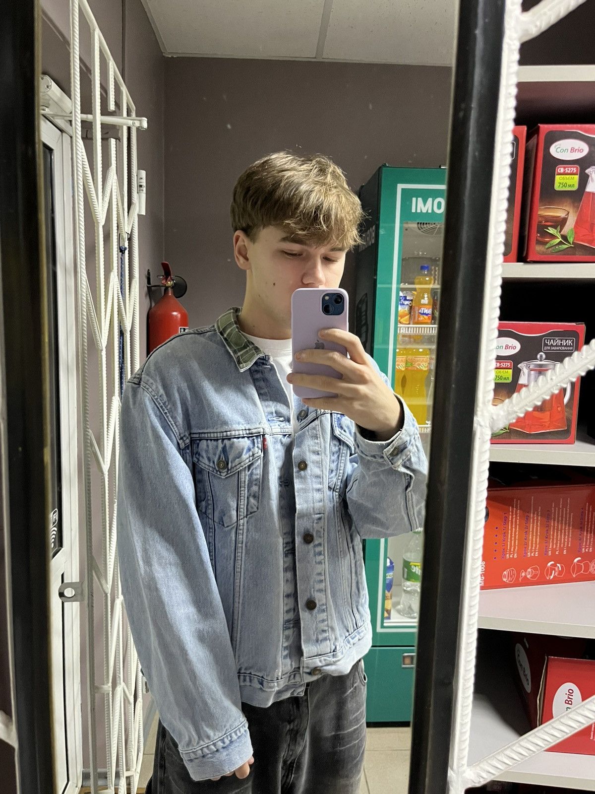 Levi's × Levi's Vintage Clothing × Vintage RARE Vintage 90s Levis Y2K Collar Plaid Denim Jacket Size US XL / EU 56 / 4 - 2 Thumbnail