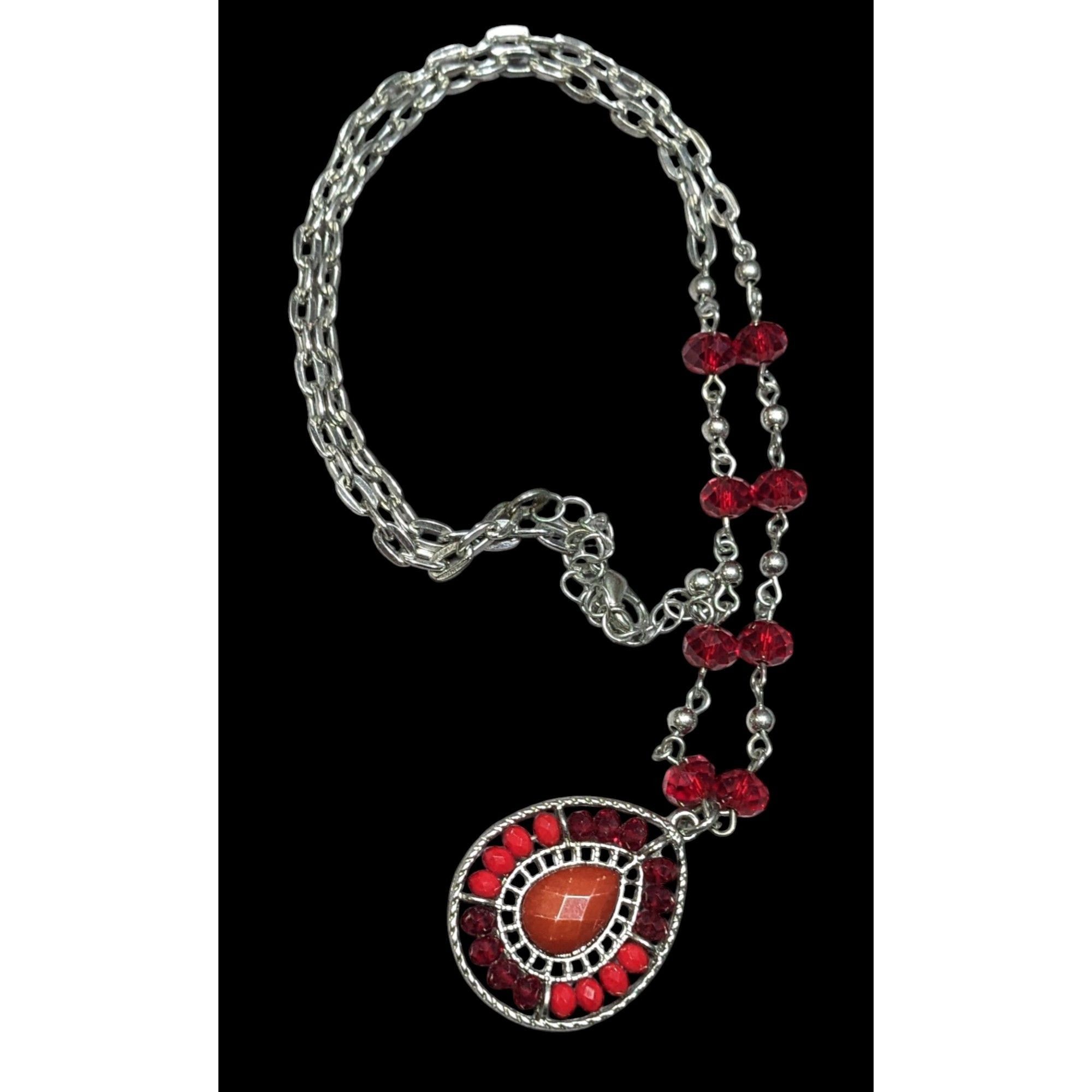 Other Bohemian Teardrop Necklace Red And Silver Tone Size ONE SIZE - 1 Thumbnail