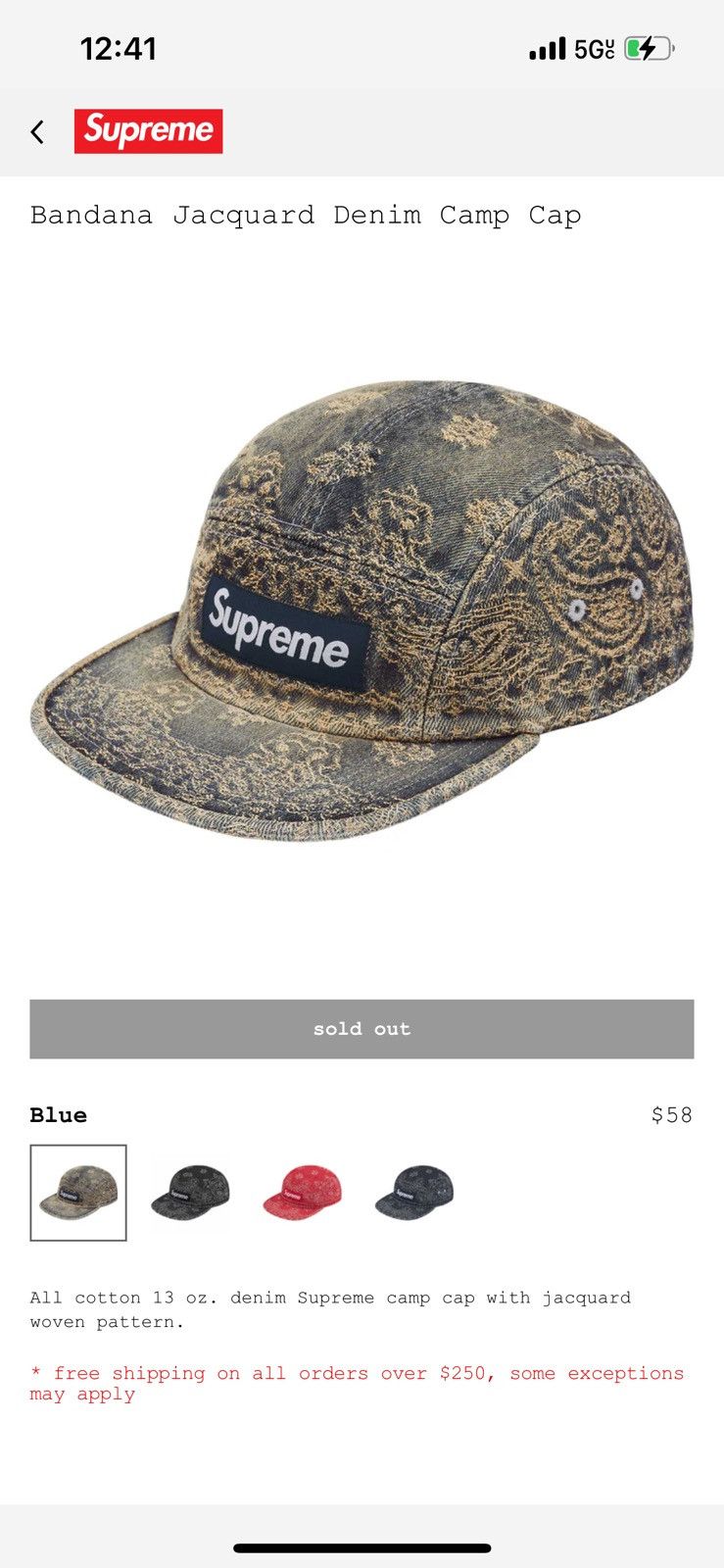 Supreme Bandana Jacquard Denim Camp Cap Size ONE SIZE - 1 Thumbnail