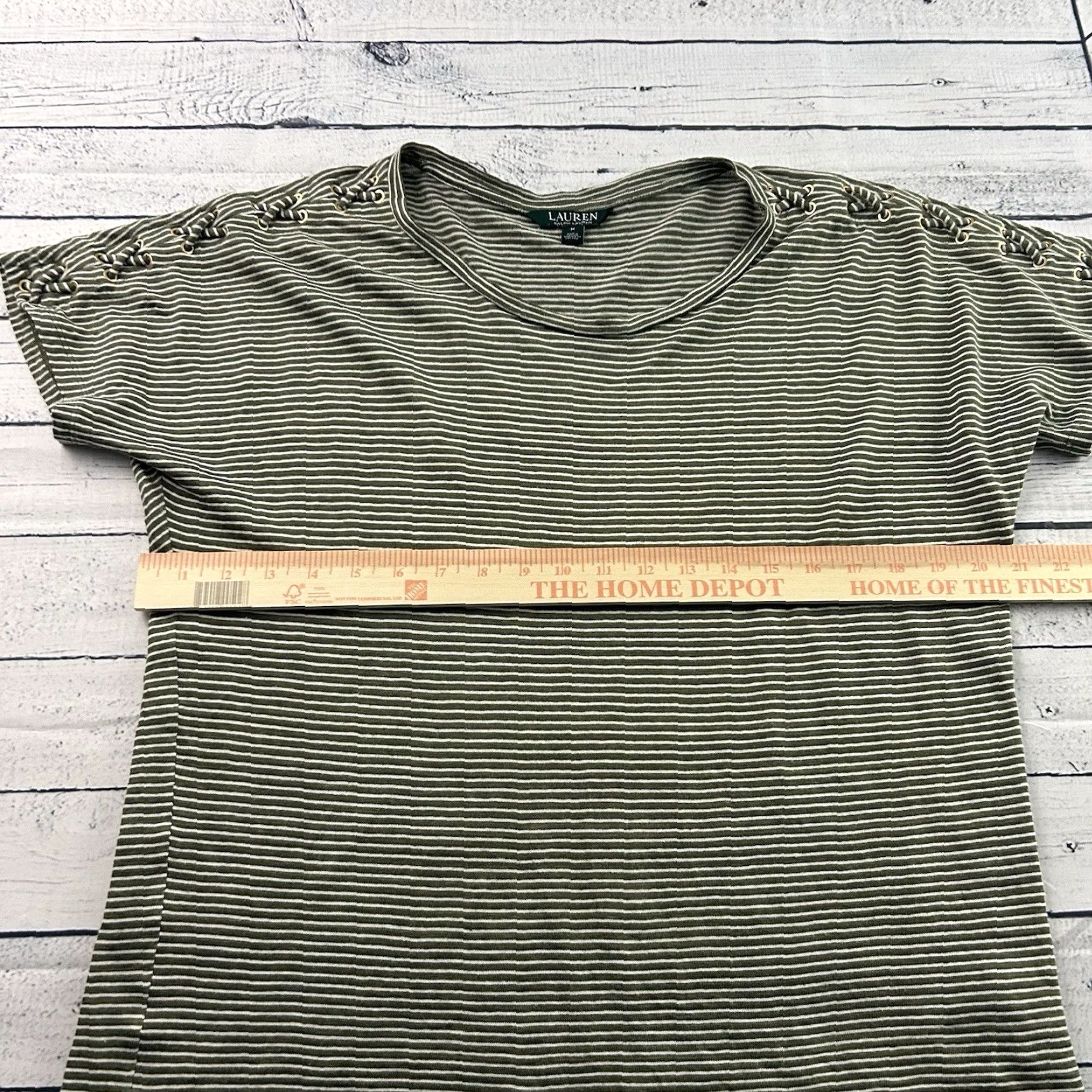 Ralph Lauren Lauren Ralph Lauren Linen Blend Short Sleeve Striped T-Shirt Women's M Olive Green Falls Womens IFR Size M / US 6-8 / IT 42-44 - 4 Thumbnail
