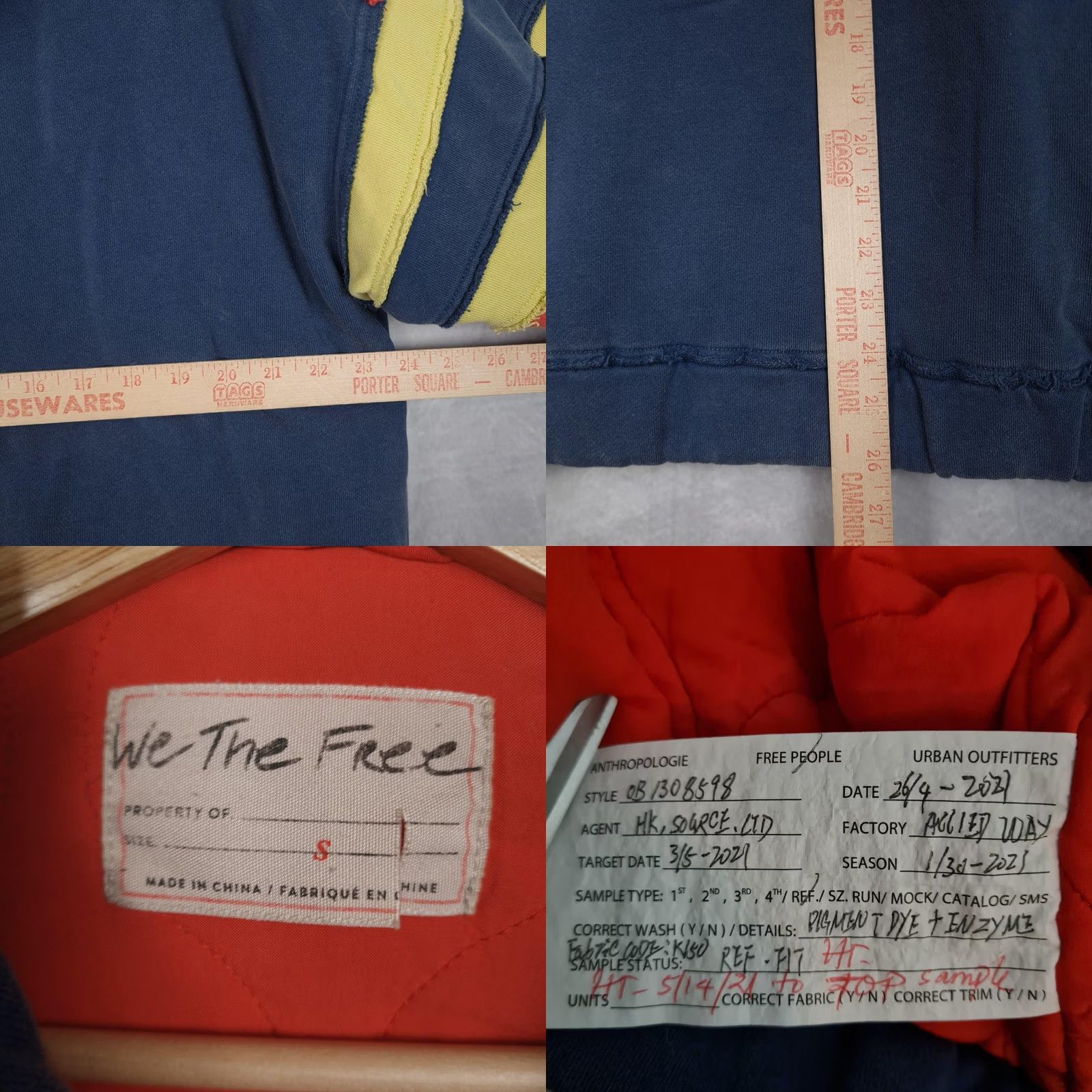 Vintage We The Free Jacket Womens Small Blue Hooded Quilted Varsity Stripe Oversized Size S / US 4 / IT 40 - 10 Thumbnail