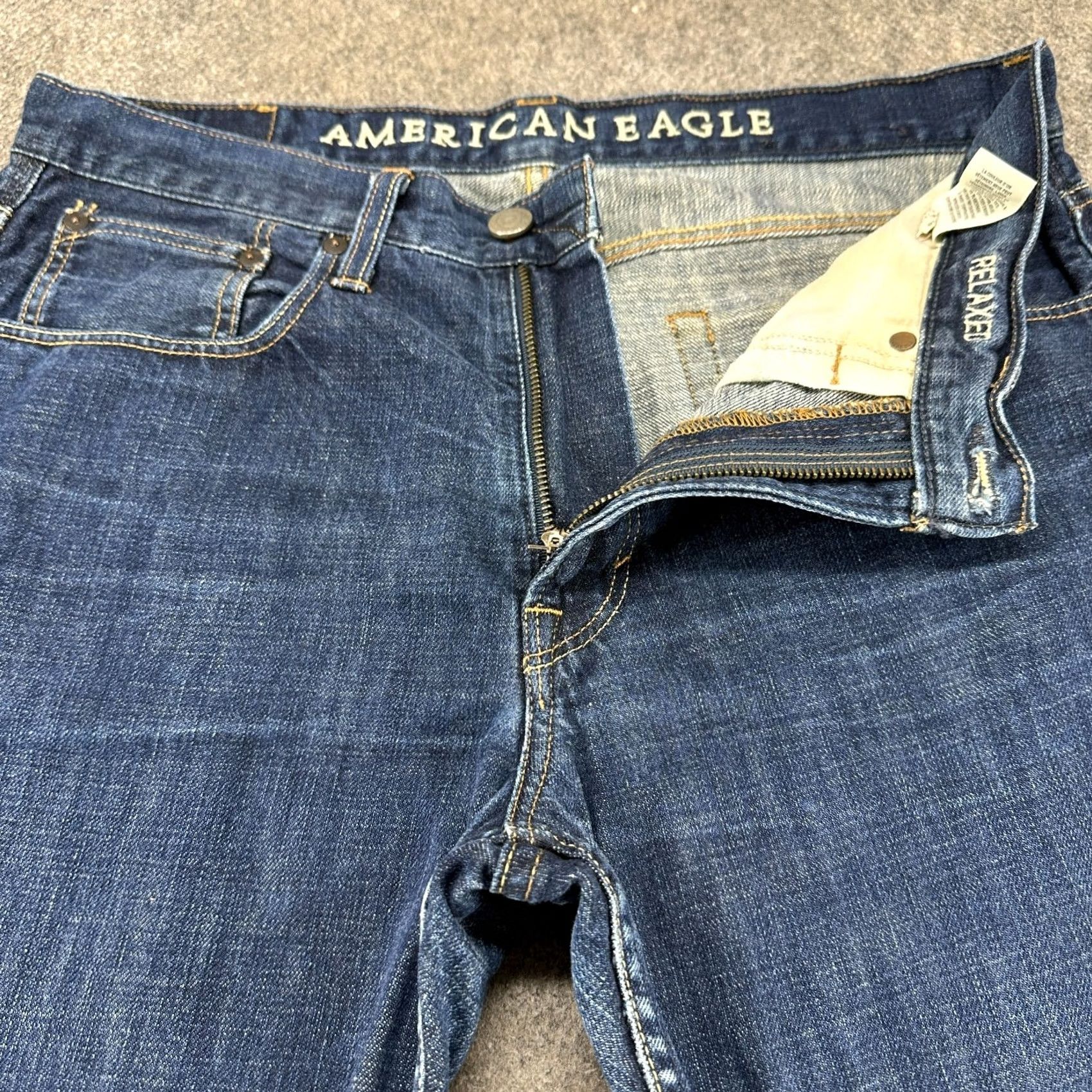 American Eagle Outfitters American Eagle Jeans Mens 34x30 Blue Relaxed Straight Dark Wash Denim Distressed Size US 34 / EU 50 - 3 Thumbnail