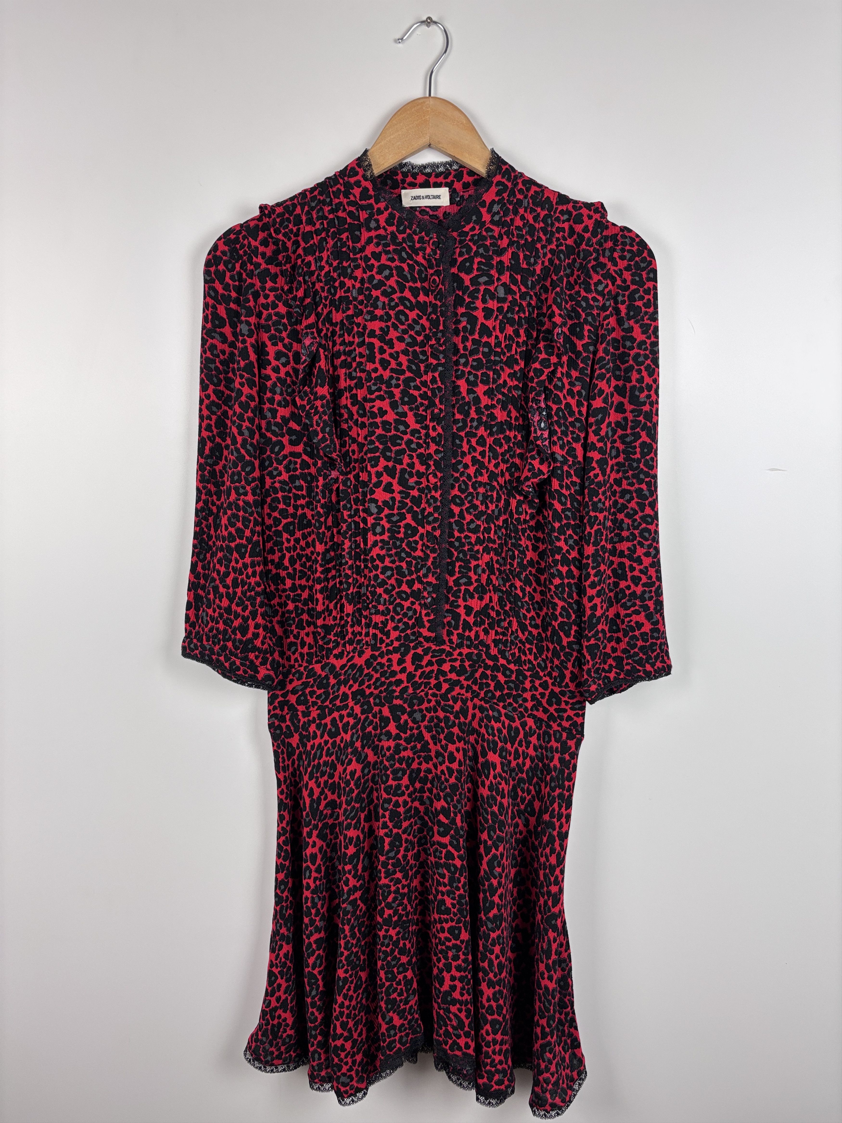 Zadig Voltaire Remo Print Leo Coeur Dress Red Leopard S