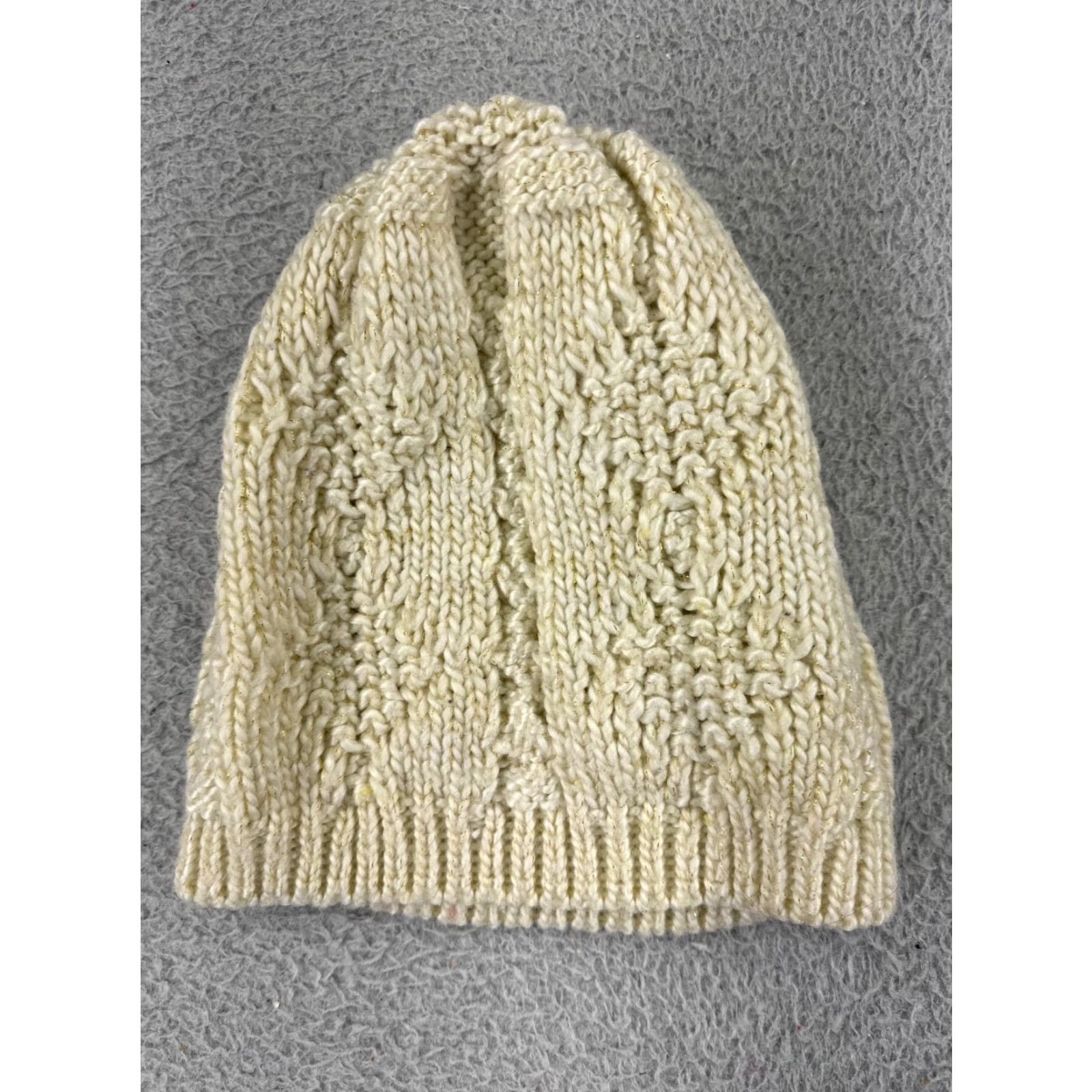 Vintage Womens Beanie Toque One Size Ivory Gold Metallic Knit Acrylic Snow Ski Camping Size ONE SIZE - 5 Thumbnail