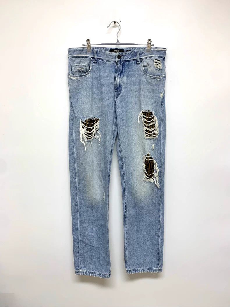 Fendi Distressed Monogram Denim Jeans - dmc