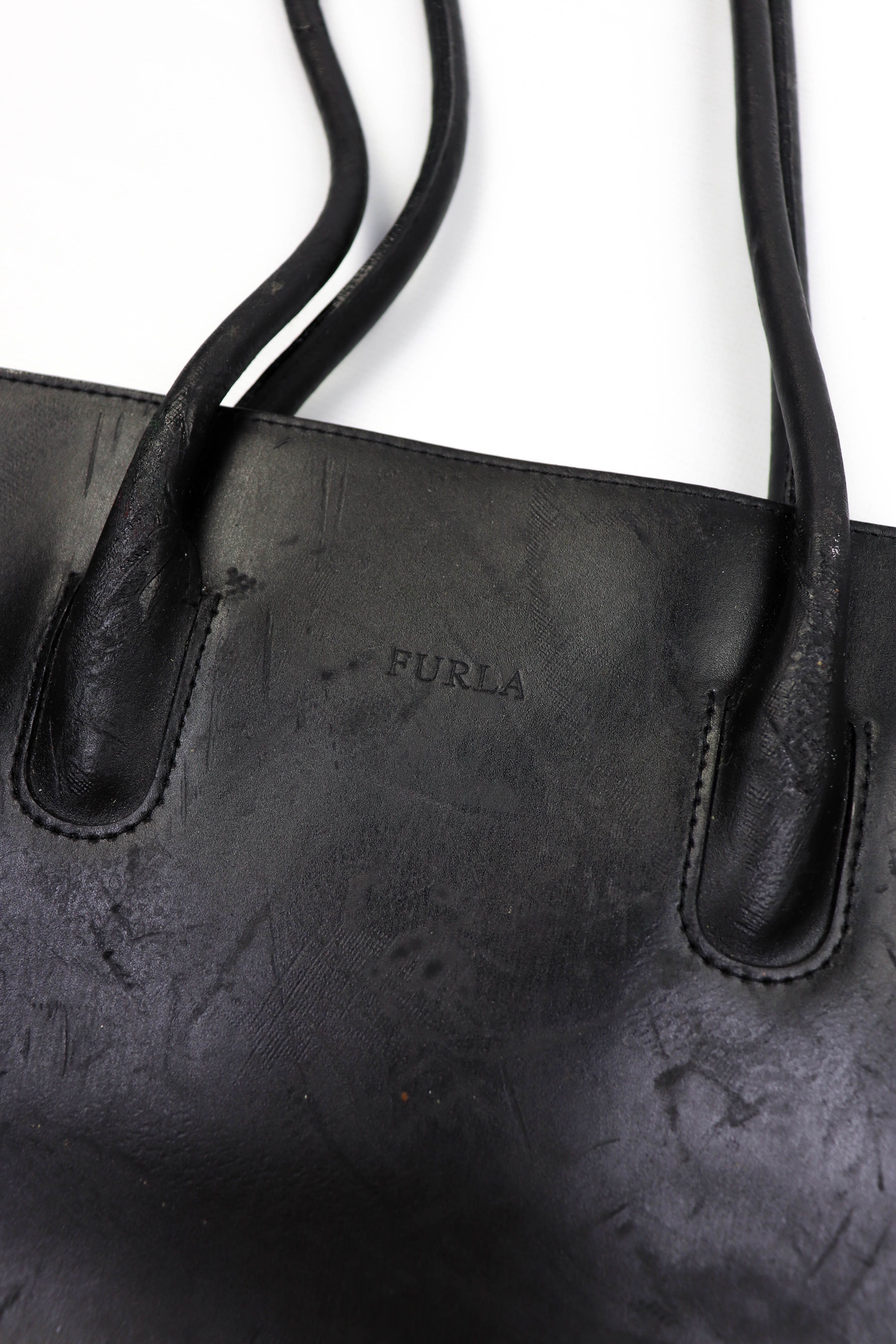 Furla FURLA Vintage Distressed Black Leather Hand Shoulder Bag Size ONE SIZE - 9 Thumbnail