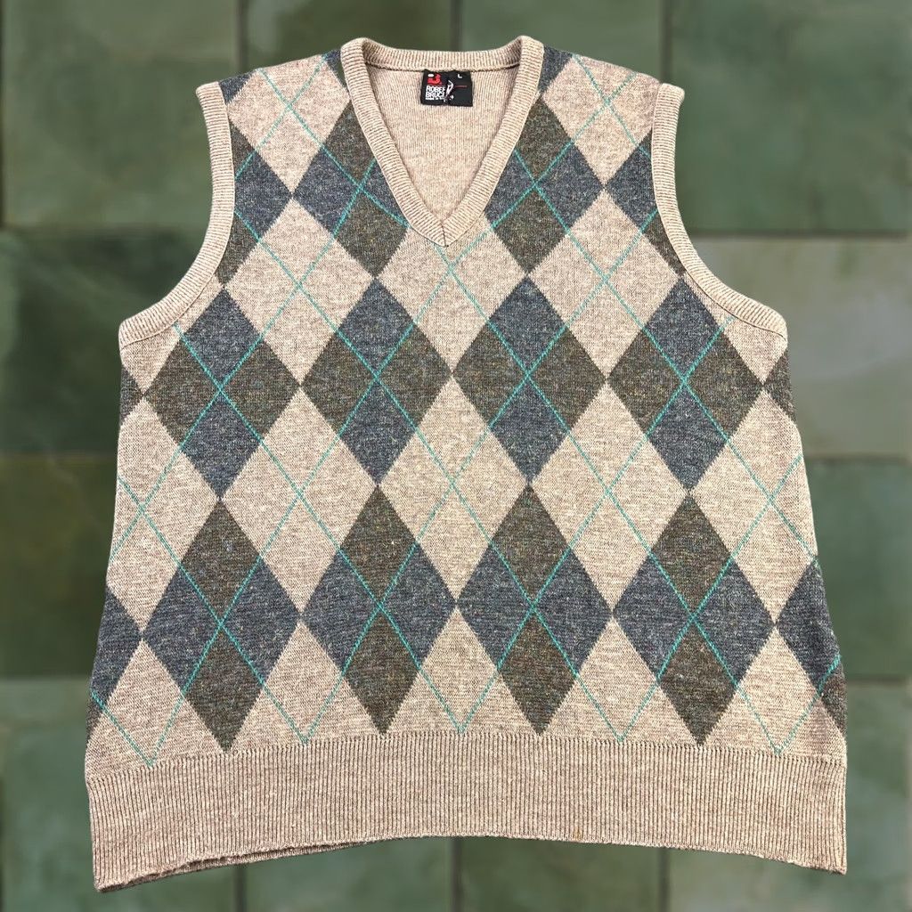 Vintage VINTAGE Robert Bruce Argyle Tan Knit Sweater Vest L USA Union Made Mens Vest 90s Golf Pattern Brown 100% Orlon Acrylic Size US L / EU 52-54 / 3 - 1 Thumbnail