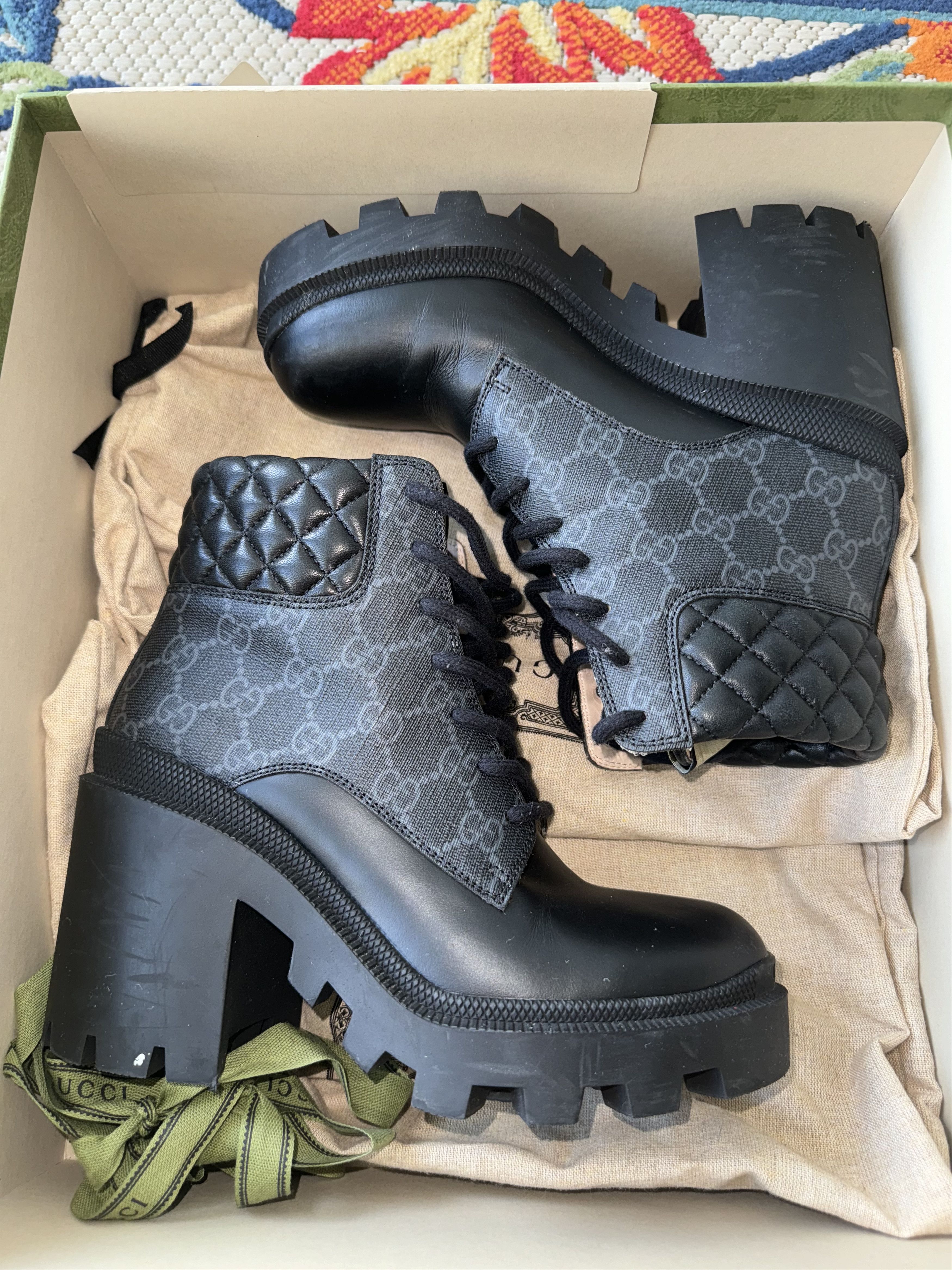 Gucci Apollo Calfskin GG Supreme Nappa Samoa Quilted Lace Up Size US 6 / IT 36 - 7 Thumbnail