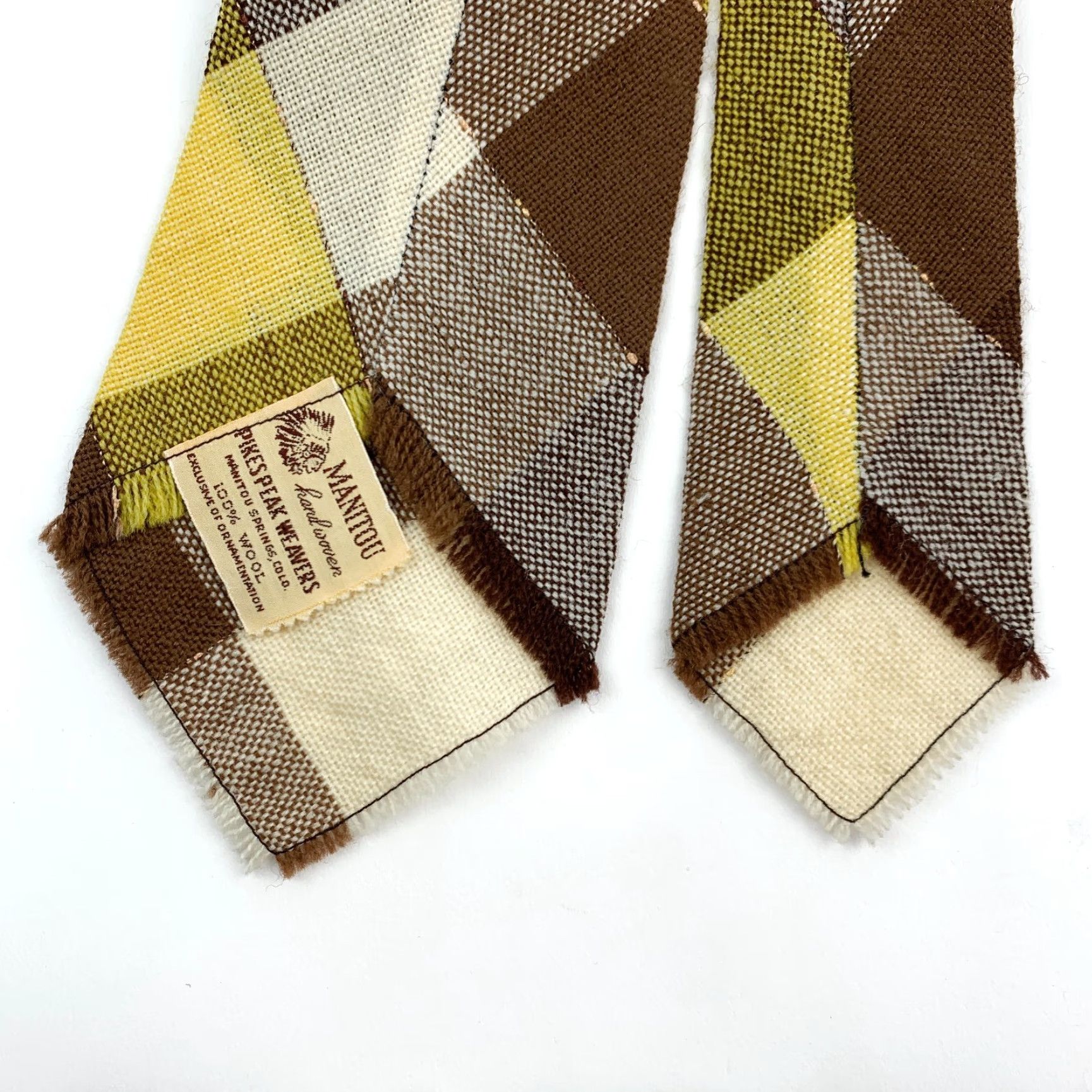 Vintage VINTAGE Manitou Handwoven Tie Shirt Mens Wool Plaids & Checks 1950s Pikes Peak Weavers Brown Yellow 4" x 44" Size ONE SIZE - 3 Thumbnail