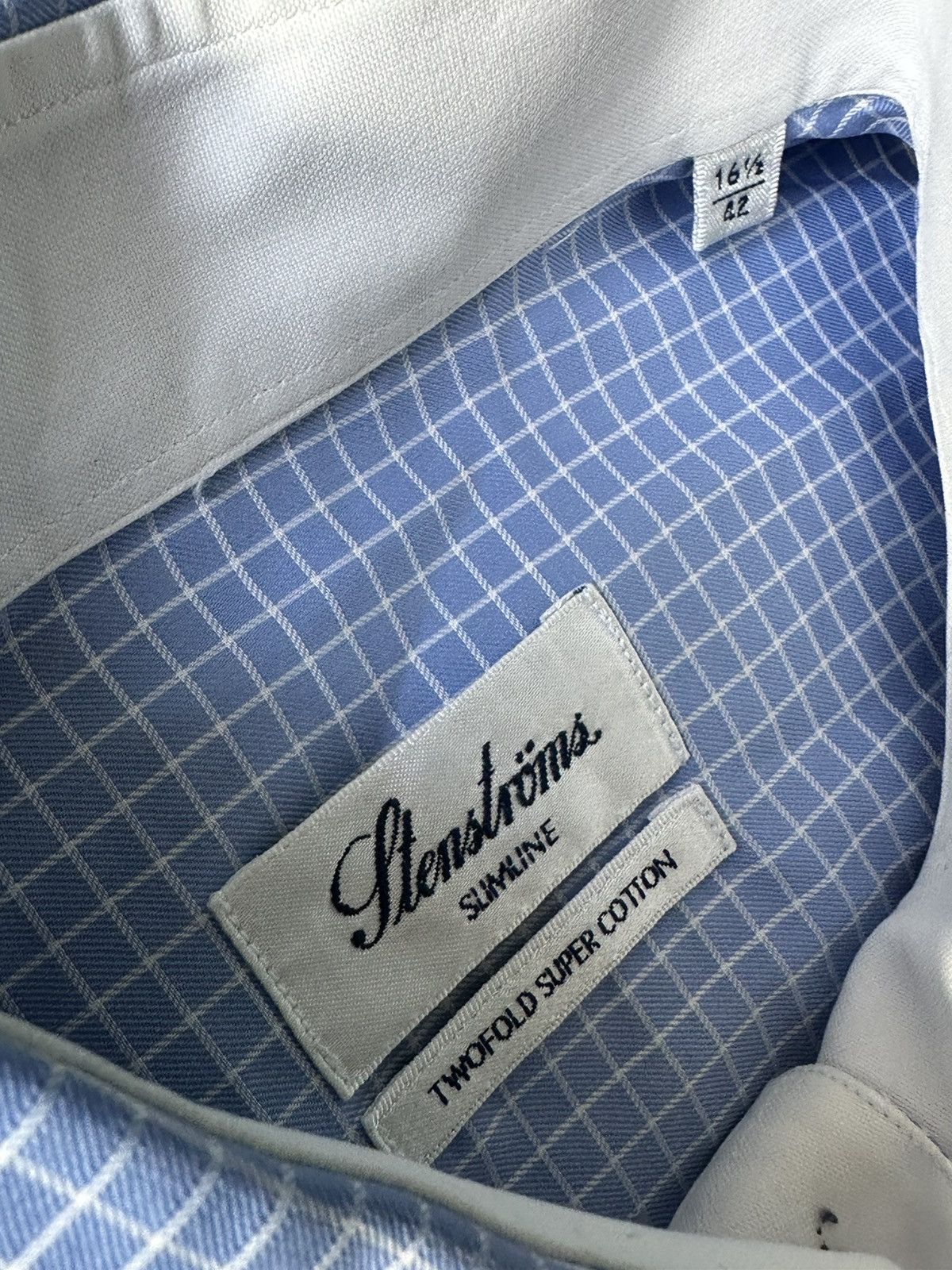 Designer × Strenstroms × Vintage Strenstroms Men 16 1/2 42 M Casual Shirt flannel white-blue Size US L / EU 52-54 / 3 - 5 Thumbnail