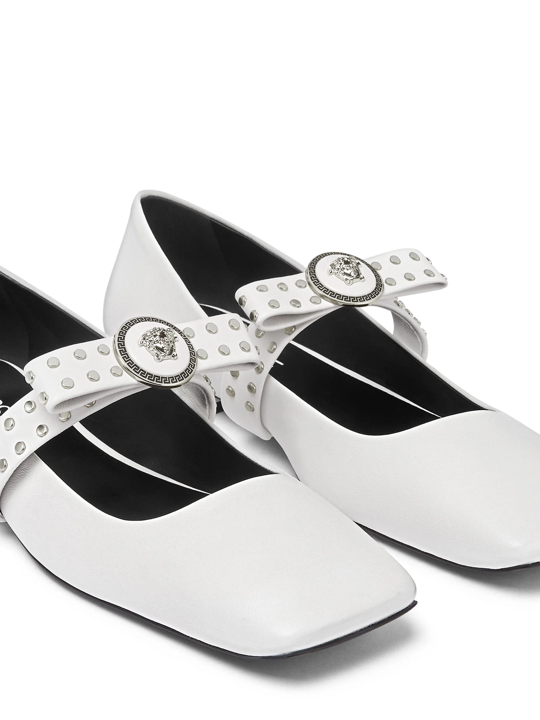 Versace o1s22i1n1024 Gianni Ribbon Studded Ballerina Flats Size US 7 / IT 37 - 4 Thumbnail