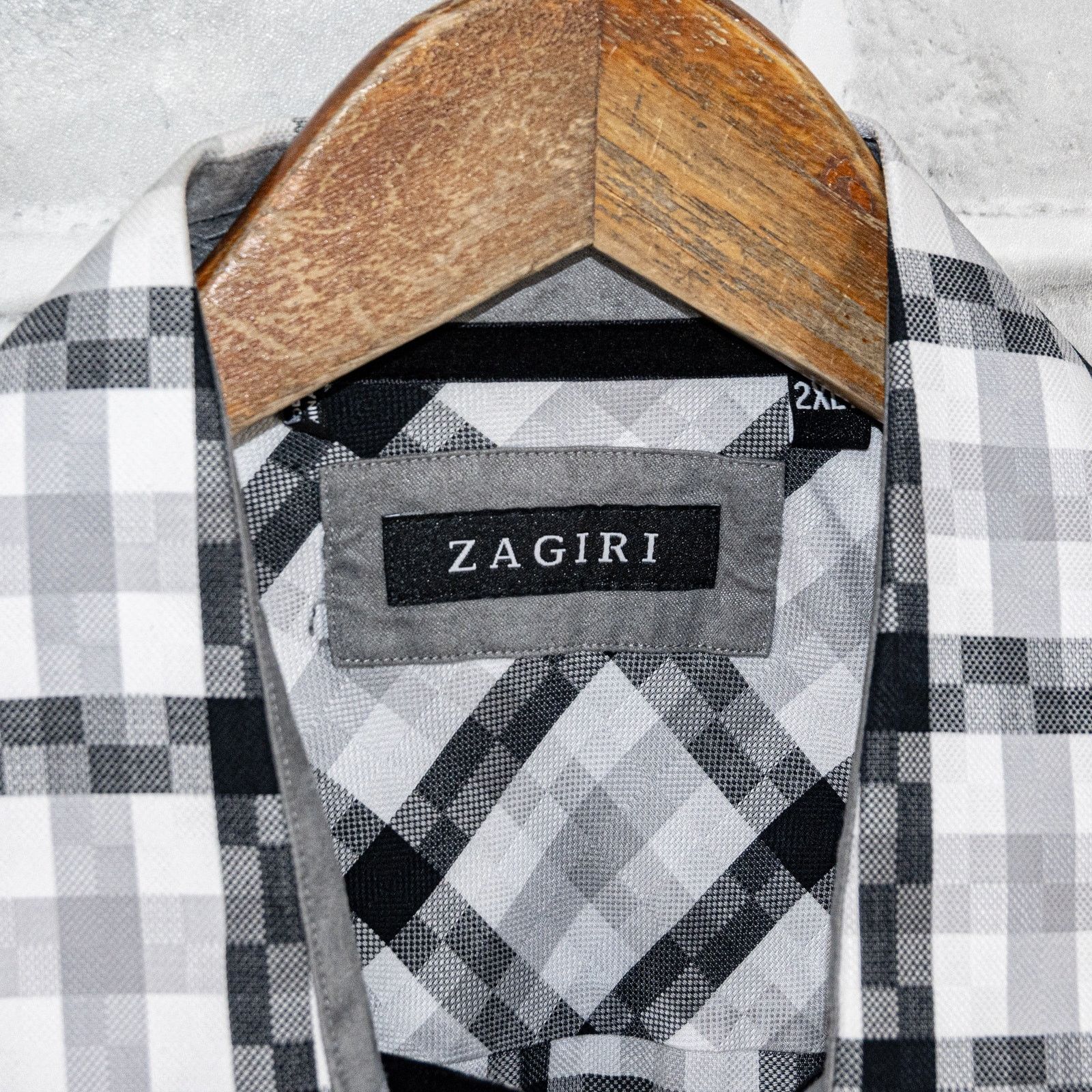 ZAGIRI ZAGIRI Men's Button up Shirt in White Gray Grid check Size US XXL / EU 58 / 5 - 6 Thumbnail