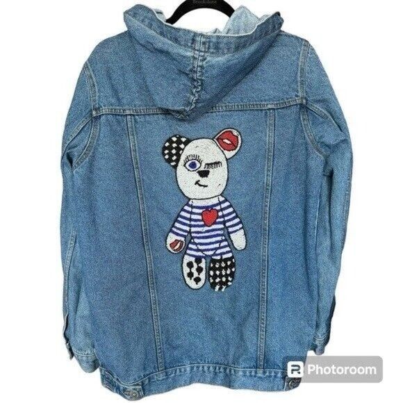 Other Blood & Honey Beaded Embroidered Sailor Bear Denim Jacket w/ Size L / US 10 / IT 46 - 1 Thumbnail