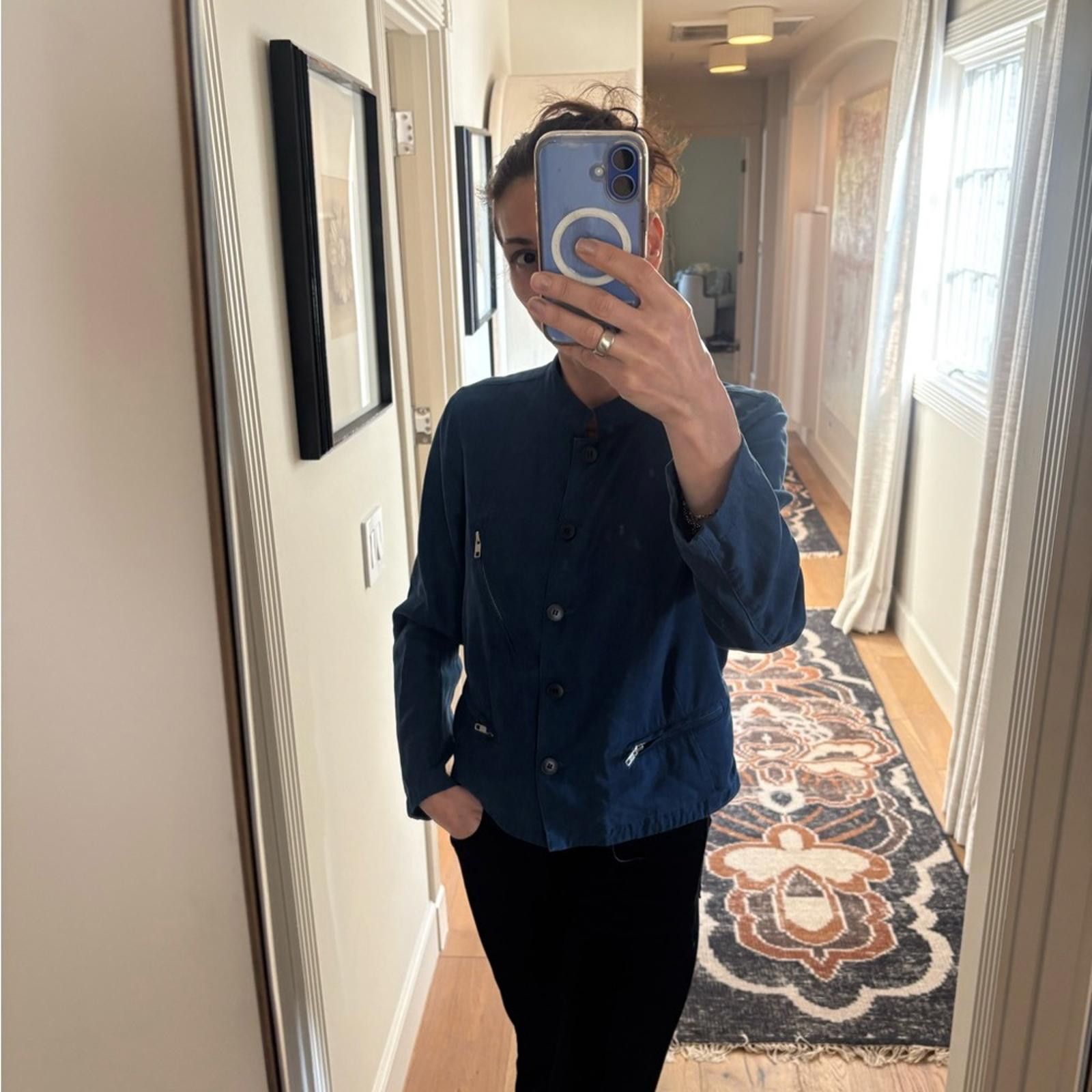 agnes b. Agnès b. PARIS Denim Blue Lyocell Cropped Jacket Size S / US 4 / IT 40 - 3 Thumbnail